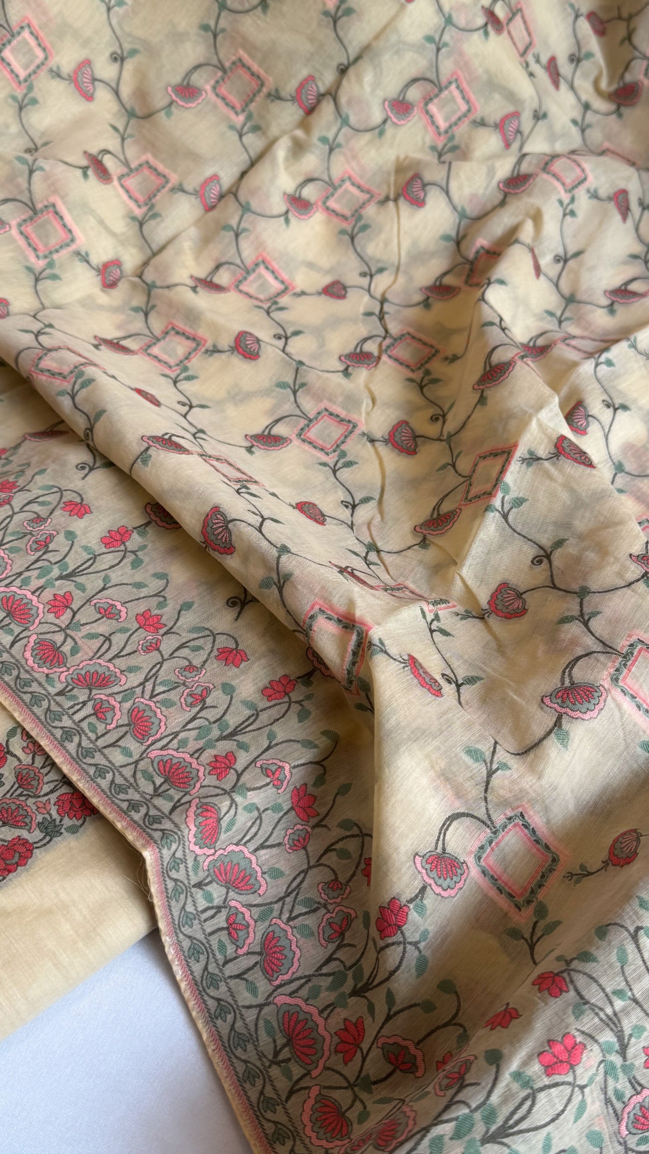 Ivory banarasi cotton resham meenakari kadhwa suit set