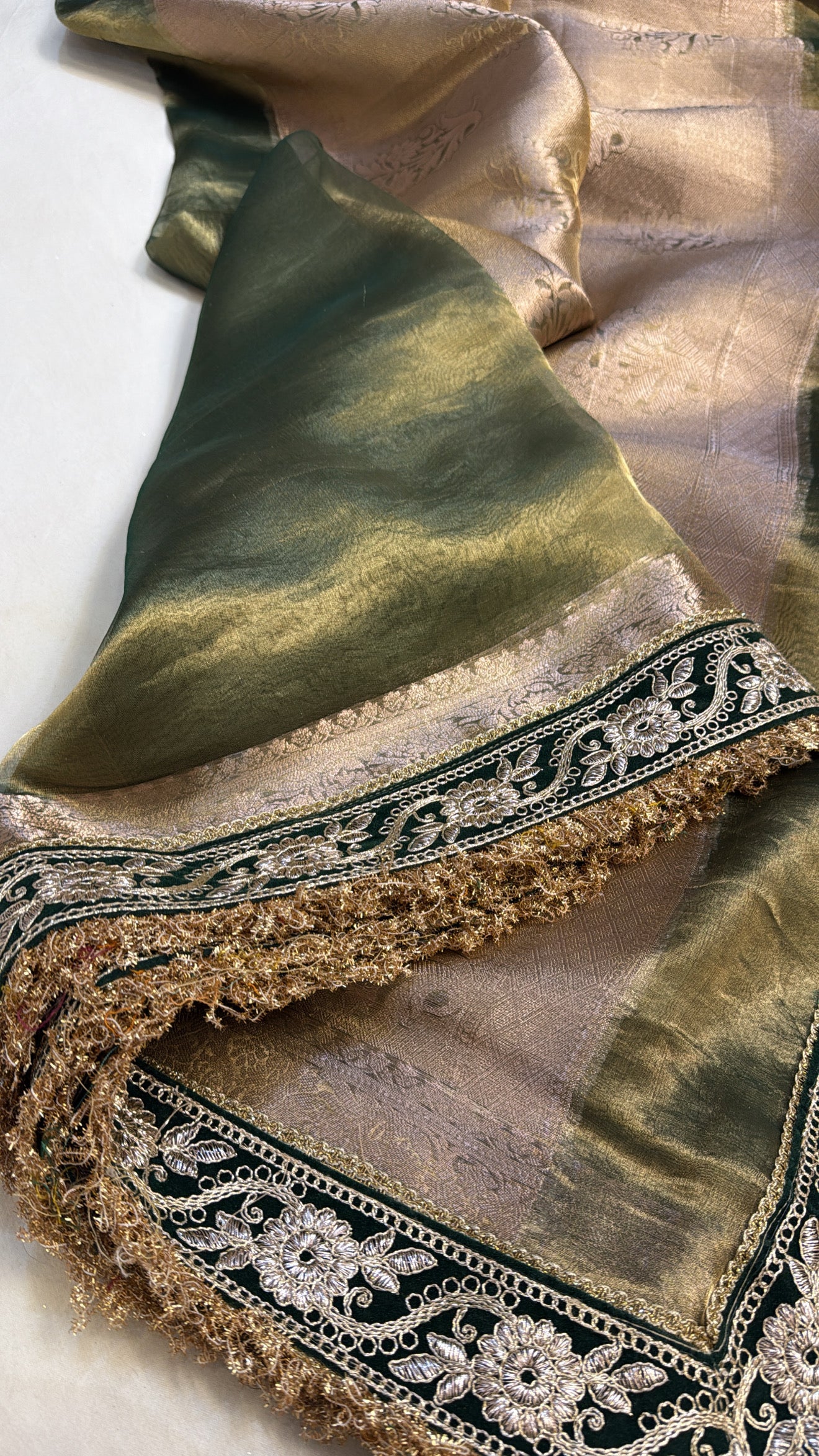 Mehendi green maharani tissue silk gotapatti kadhwa saree