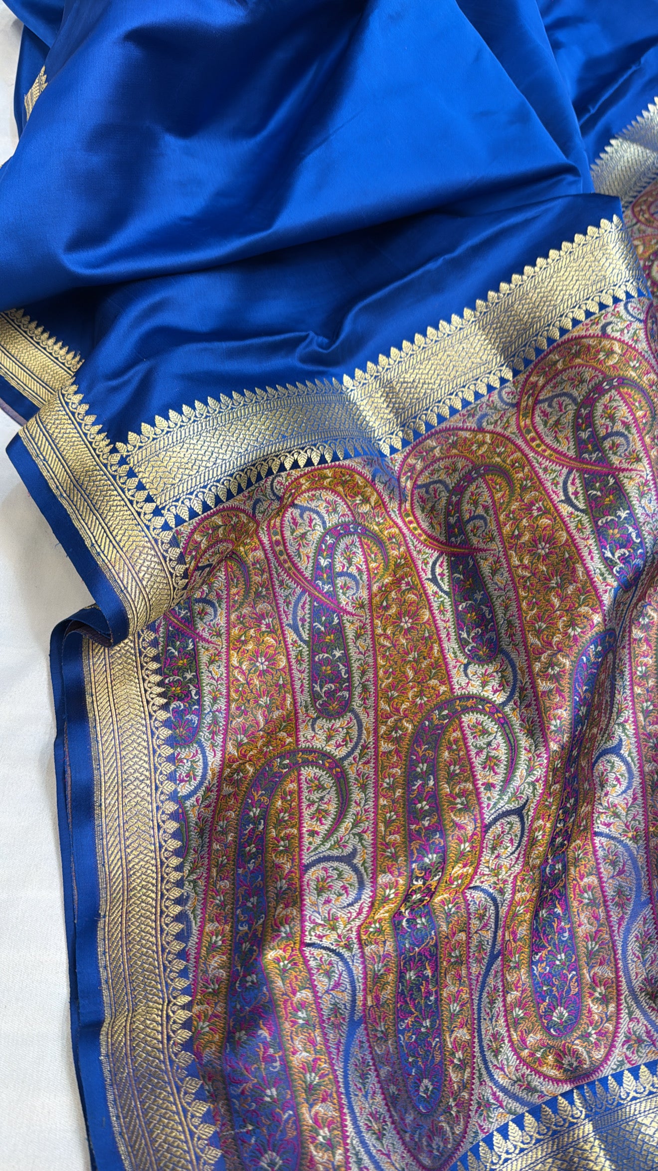 Mashru satin silk electric blue jamevar pallu banarasi saree