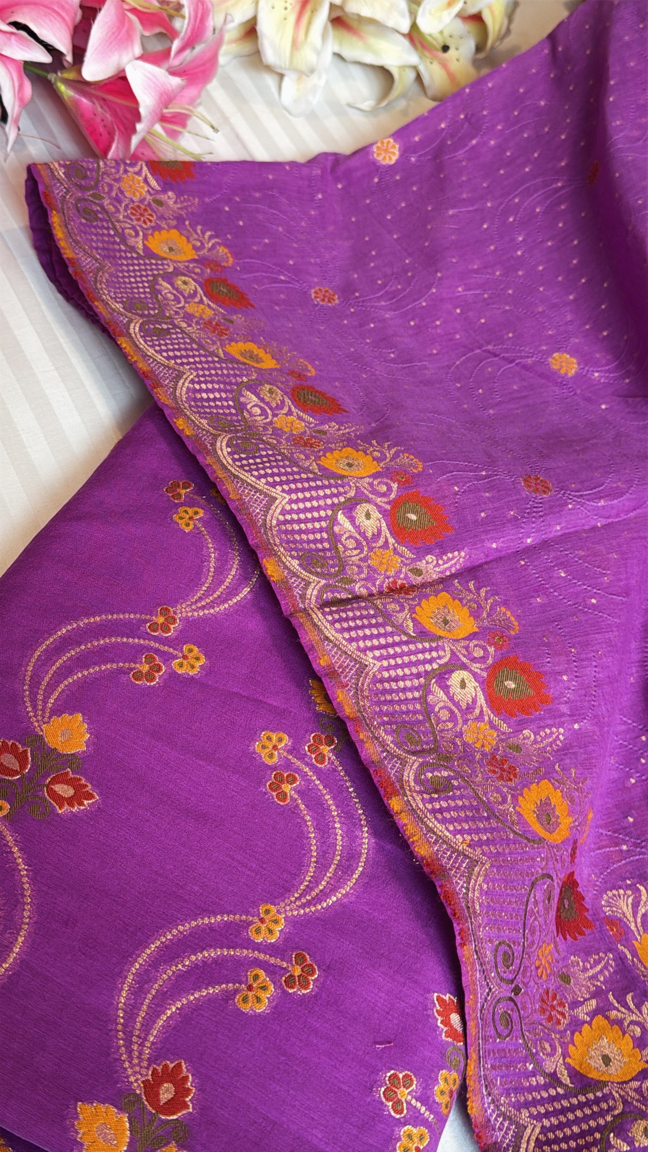 Banarasi cotton resham meenakari kadhwa suit set