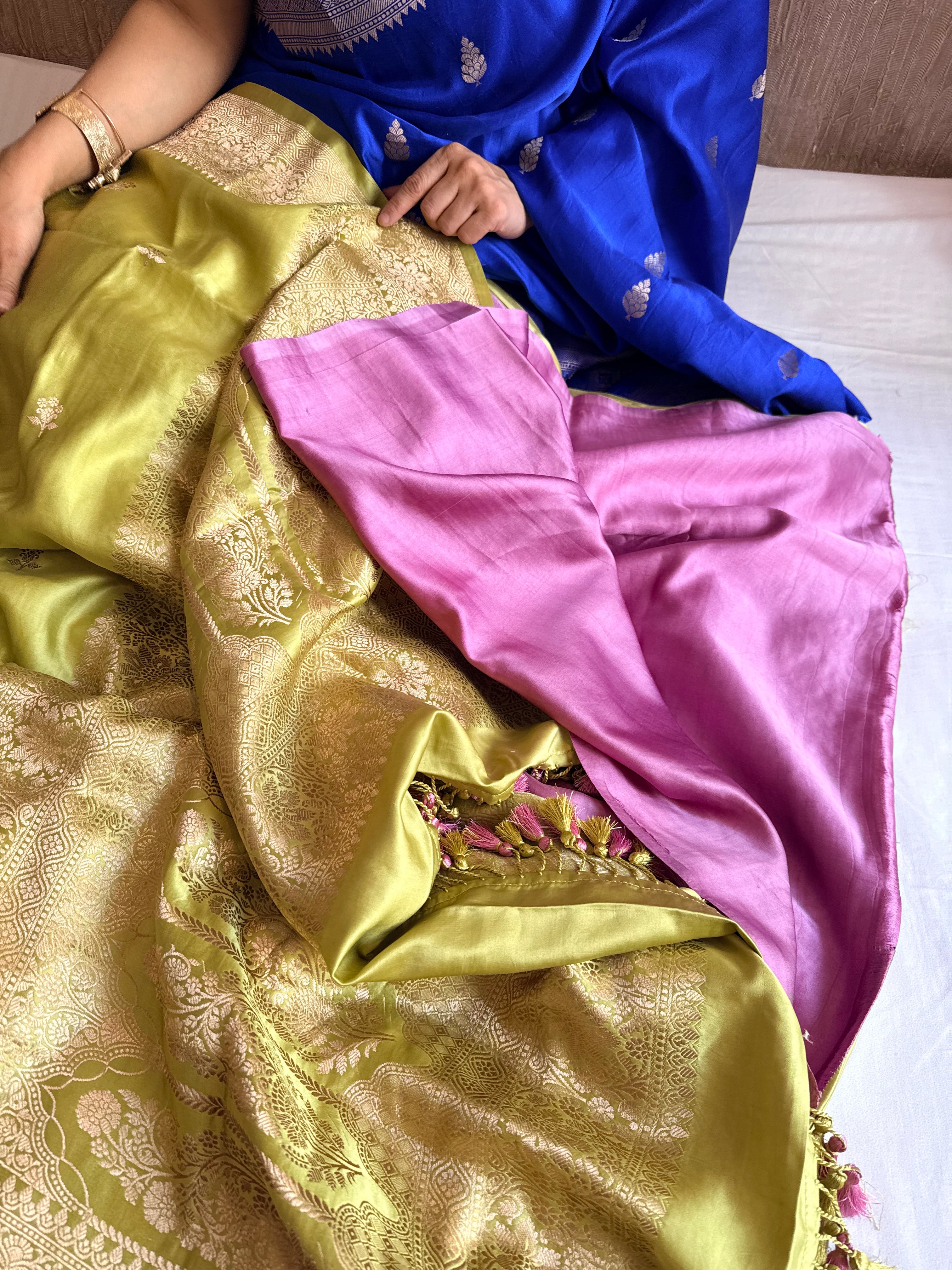 Chutney green banarasi mashru silk kadhwa buti saree