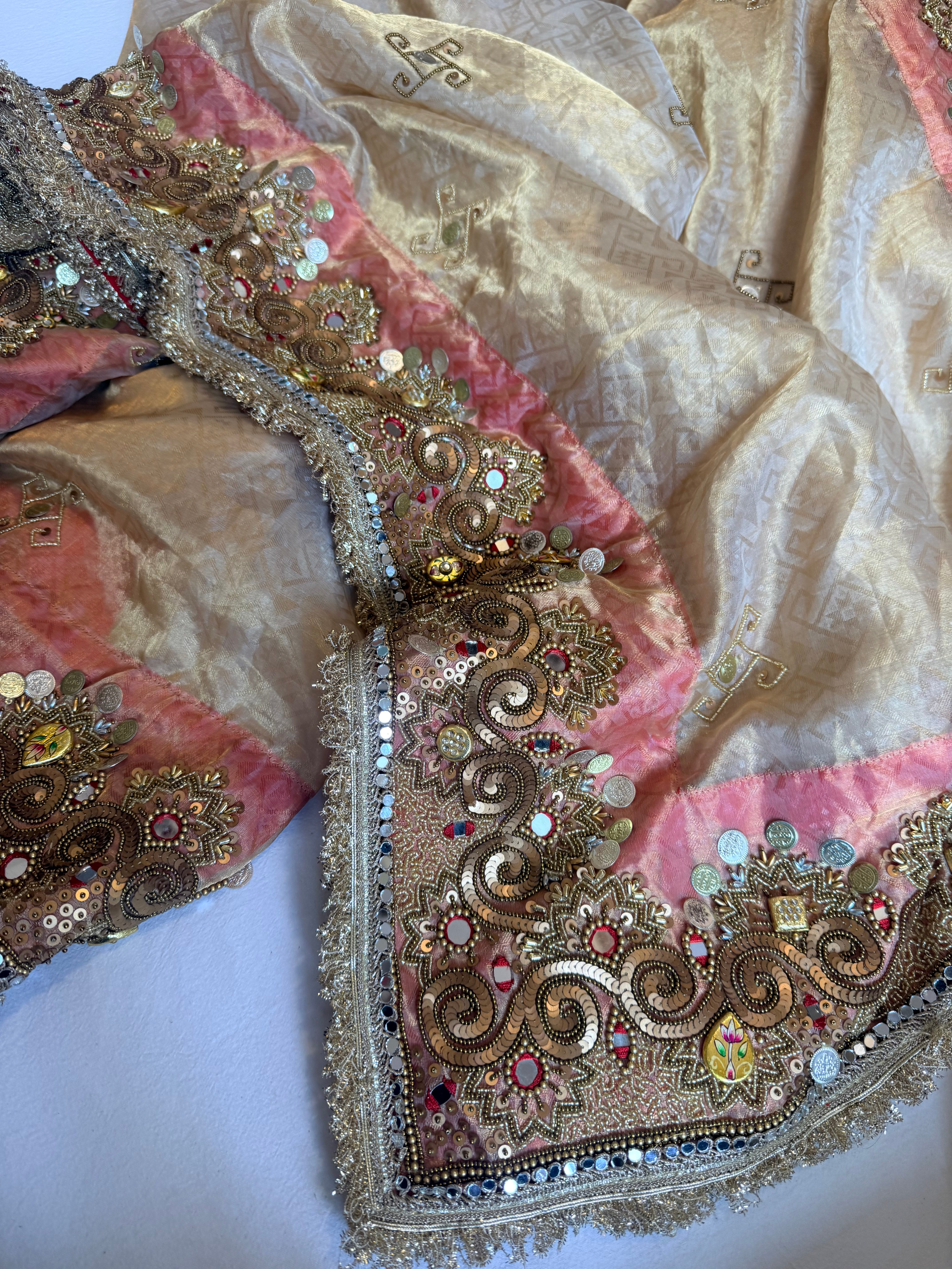 Jadauwork bridal tissue tanchoi hand embroidered jewellery work saree