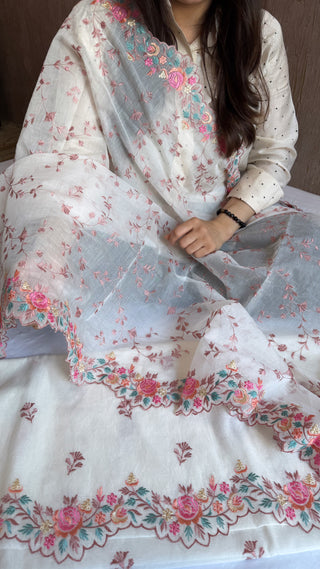 Mulmul cotton banarasi resham thread embroidered kadhwa suit set