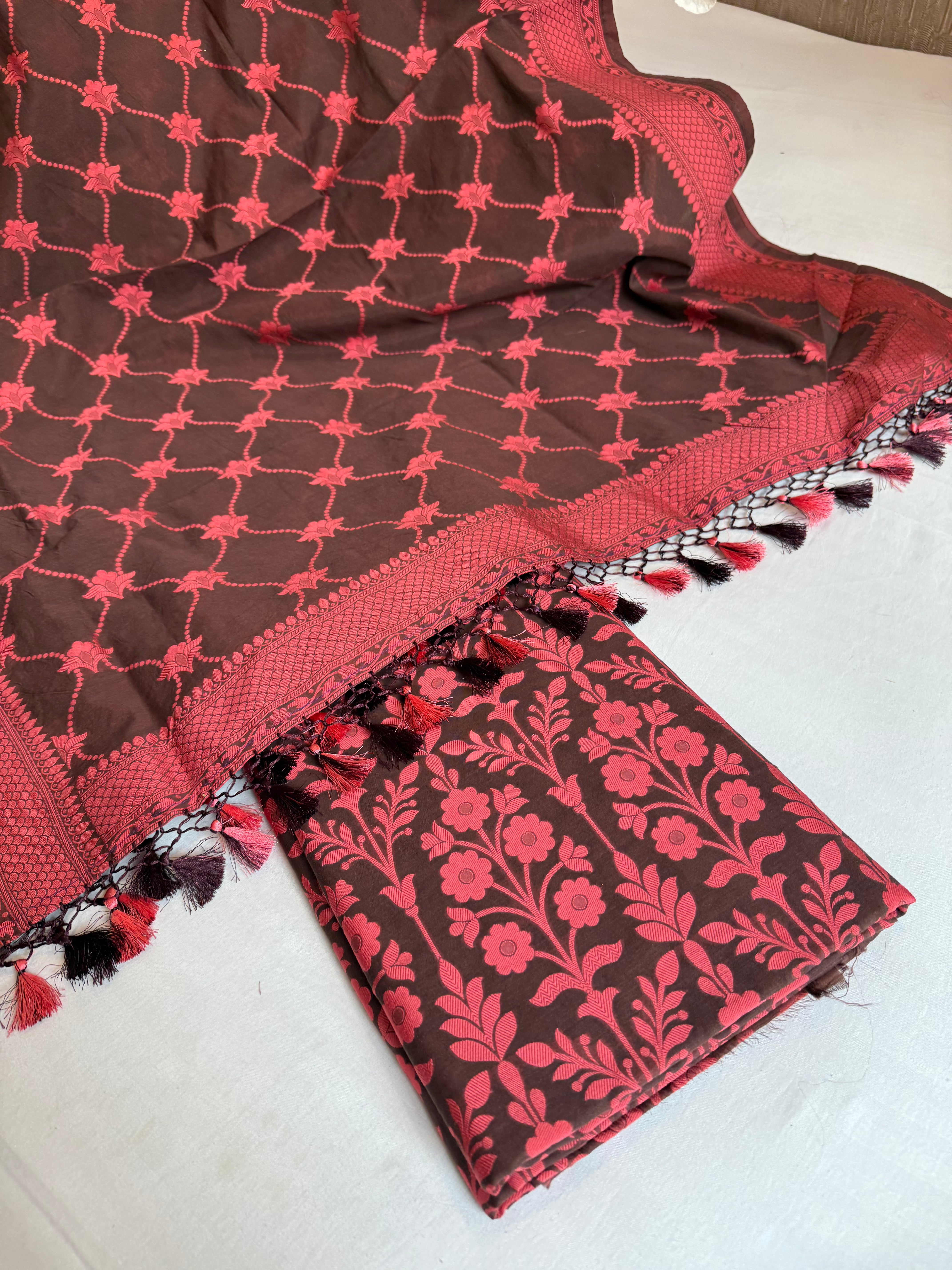 Banarasi cotton resham meenakari suit sey