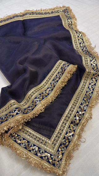 Maharani navy blue tissue silk saree
