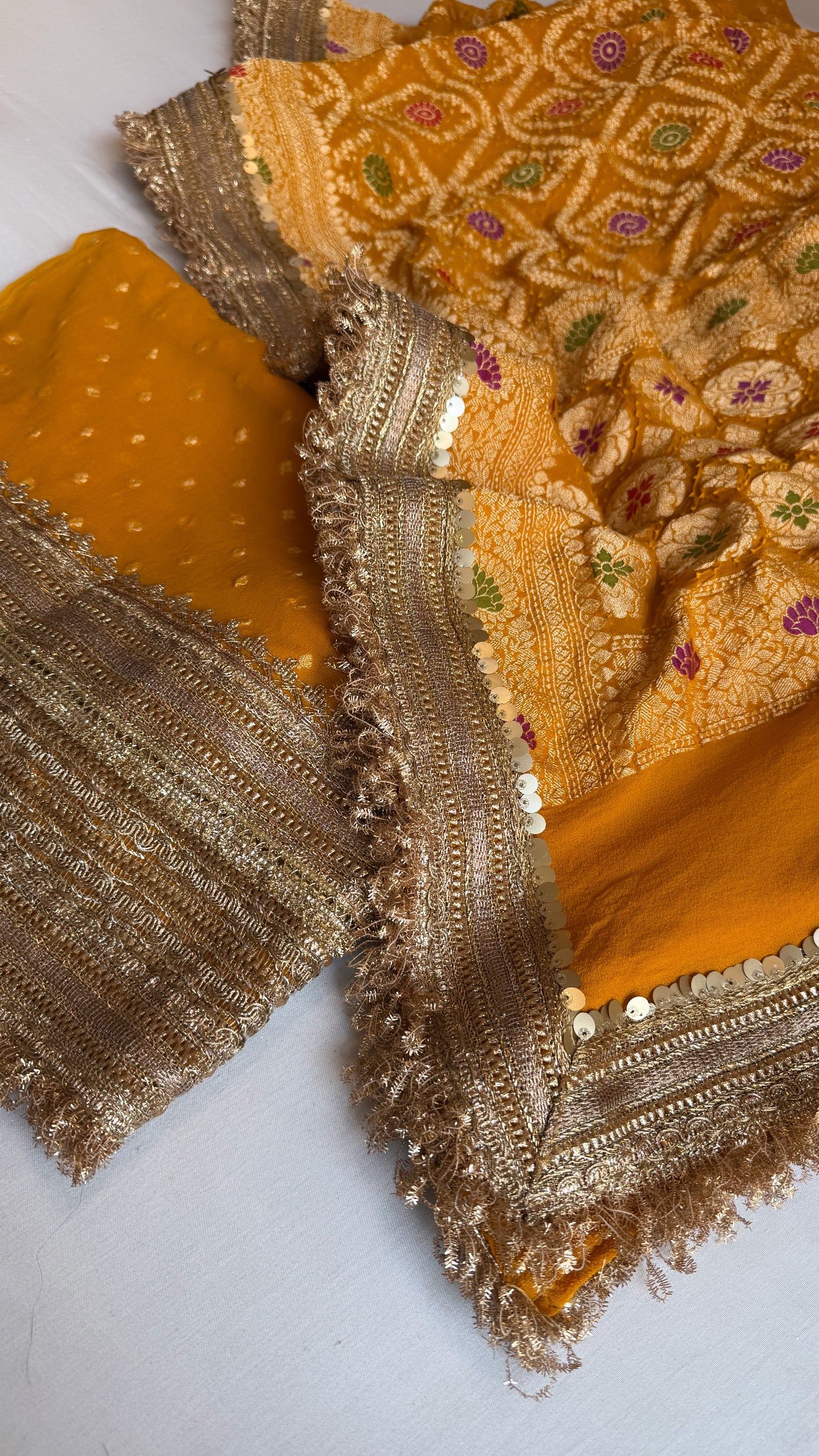 Kareena kapoor inspired golden yellow gorgette bandhej gotapatti suit set