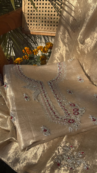 “Heera aur moti” - ivory diamond tissue silk heavy hand embroidered suit sets