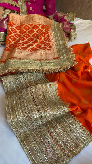 Pakistani drama inspired burnt orange banarasi gorgette kadhwa gotapatti suit set