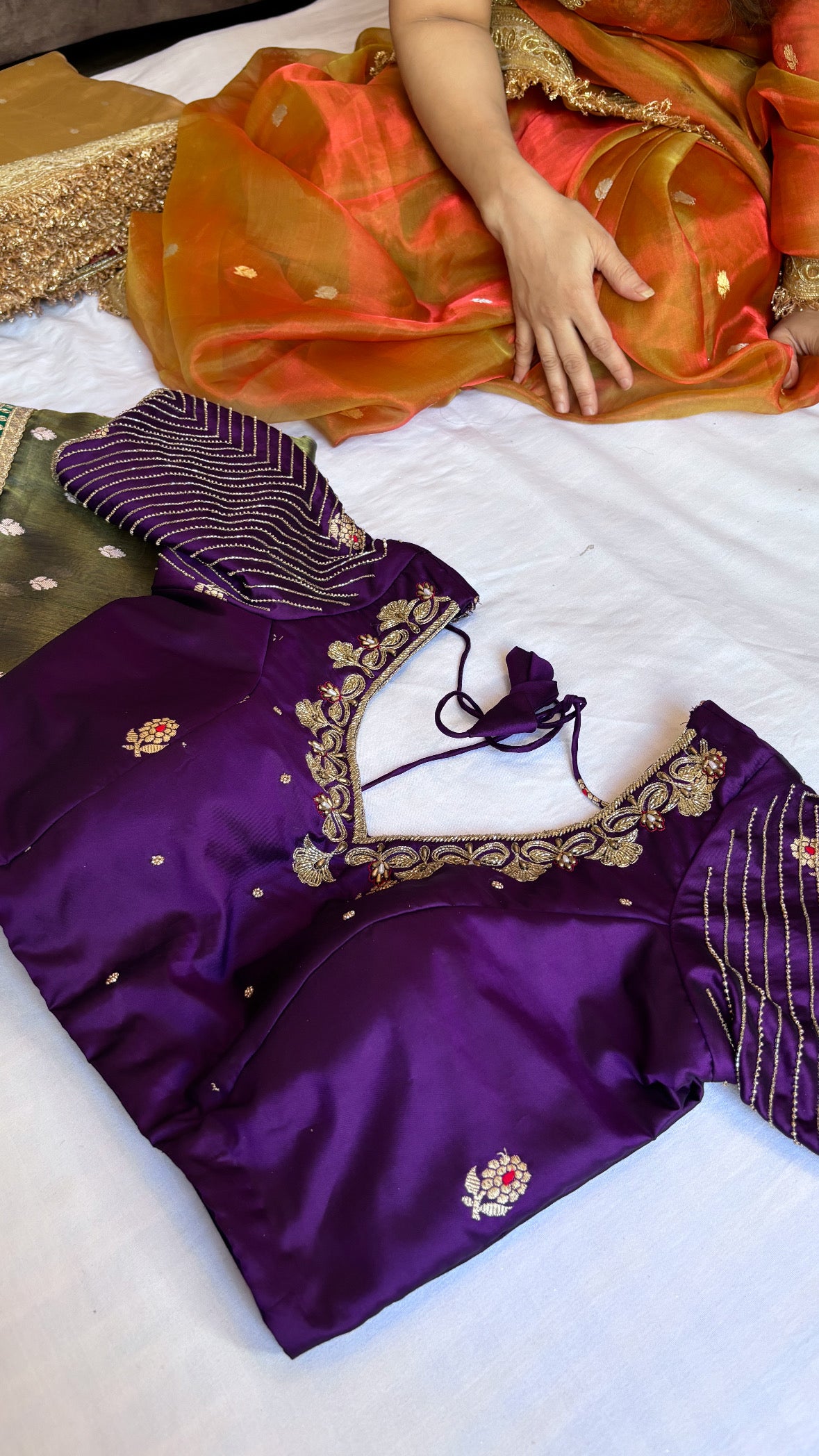 Sitara purple katan silk hand embroidered blouse piece                 SIZE - 36 to 38