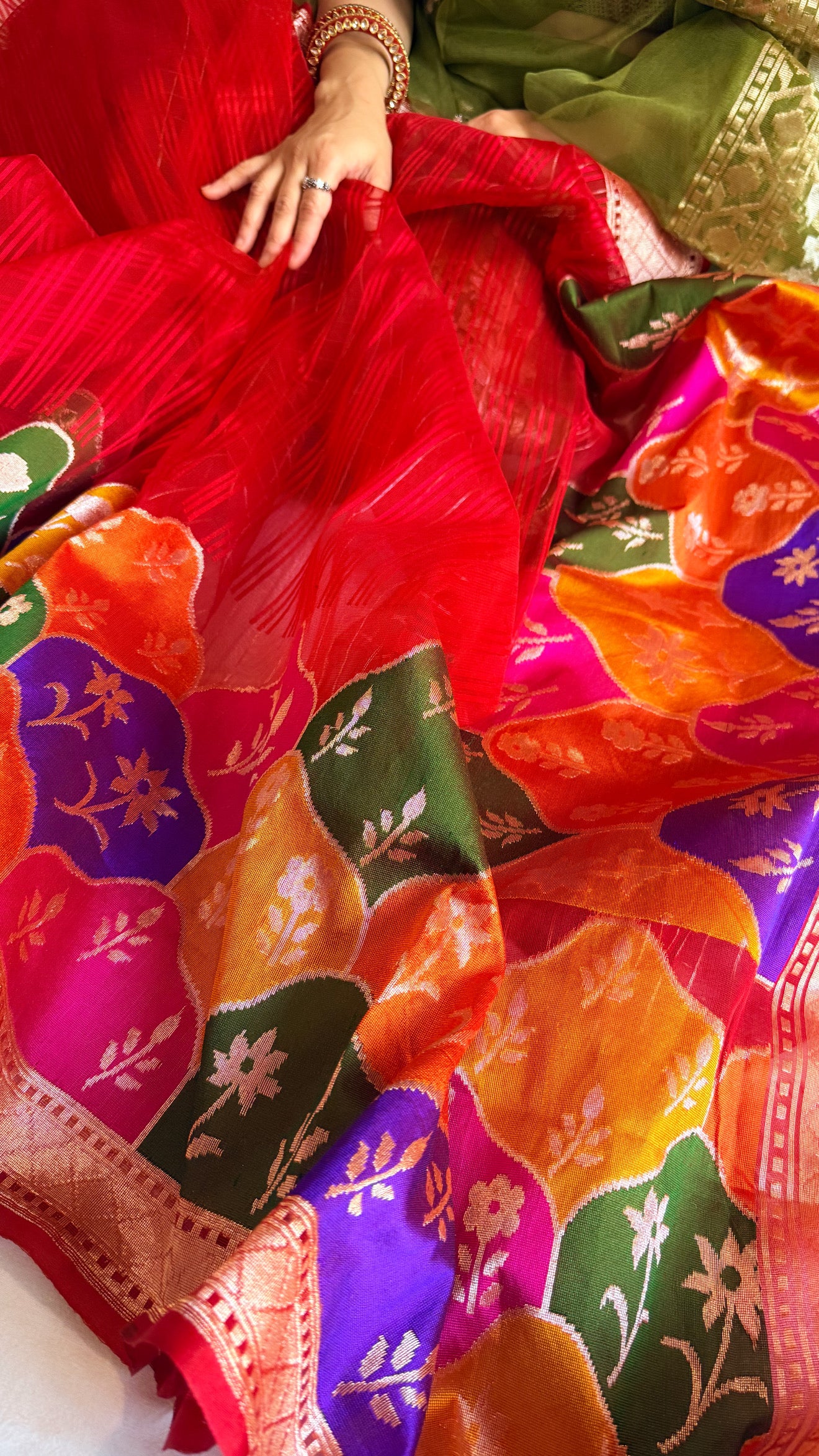 Banarasi silk net edit - Blood red banarasi pure silk net kadhwa saree