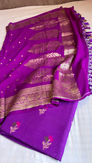 Purple moonga silk kadhwa meenedar suit set