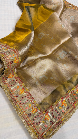 Kanjivaram green maharani meenakari tissue silk saree