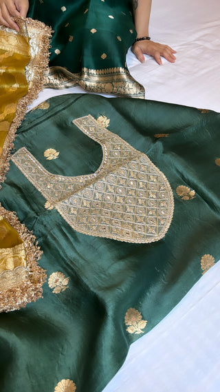 Bottle green-gold heeramandi suit sets