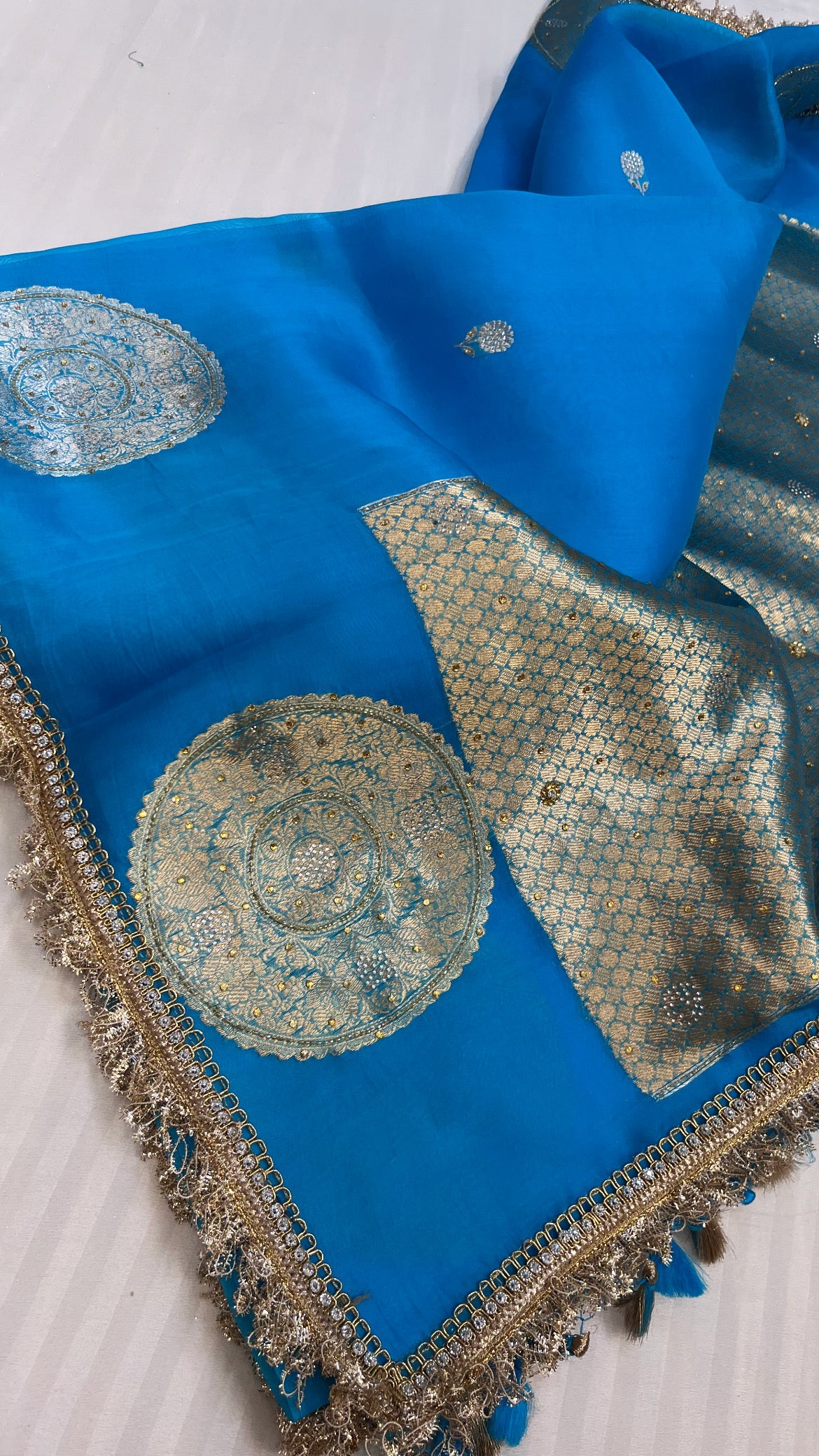 Water blue sitara kora silk stonework saree
