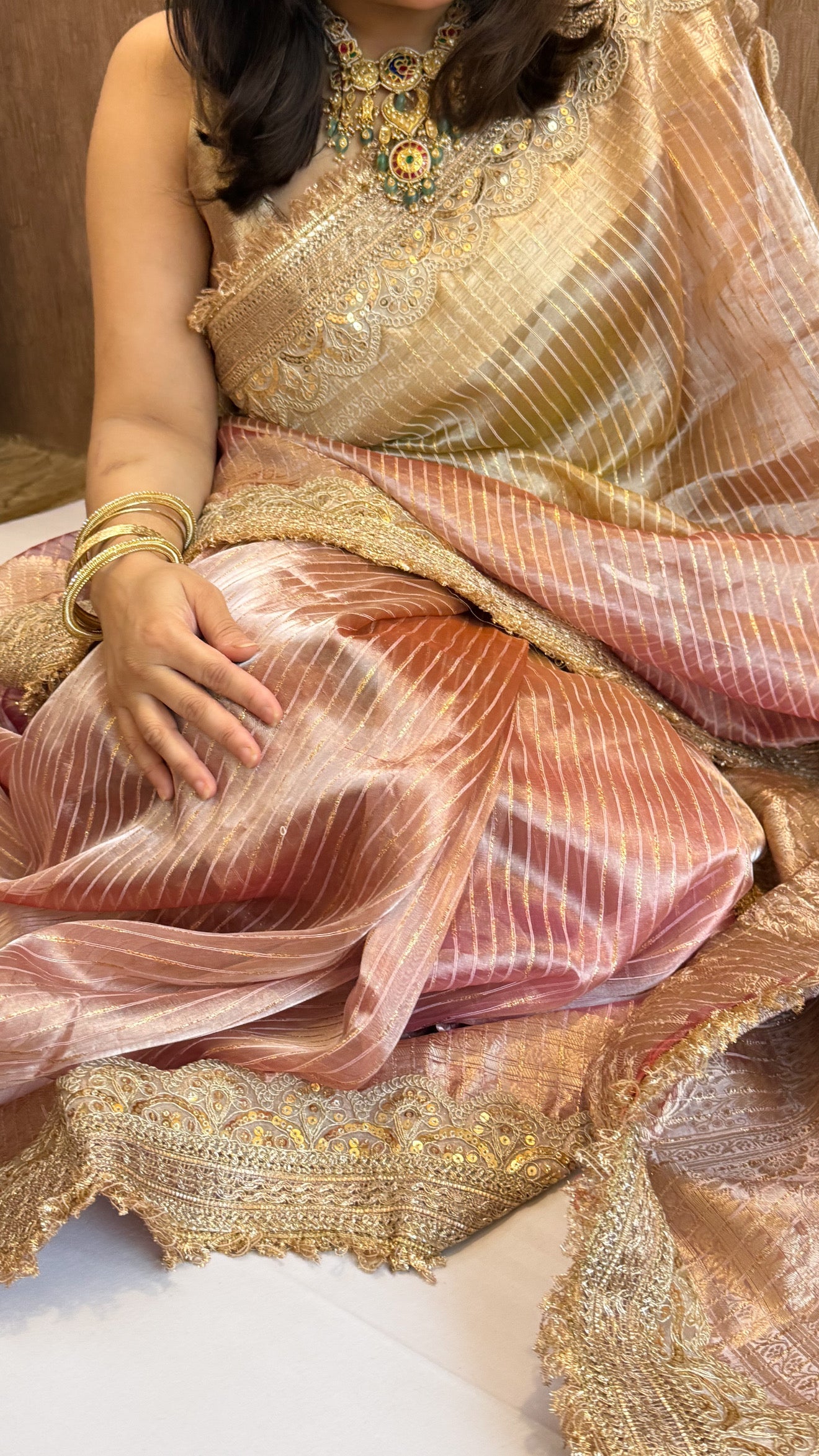 Maharani rang birangi tissue silk zari striped kadhwa saree