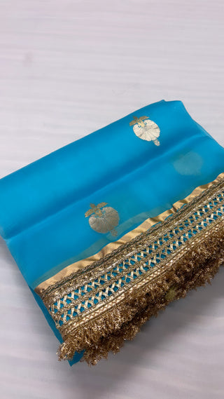 Neela samundar shade leela kora silk kadhwa buti saree