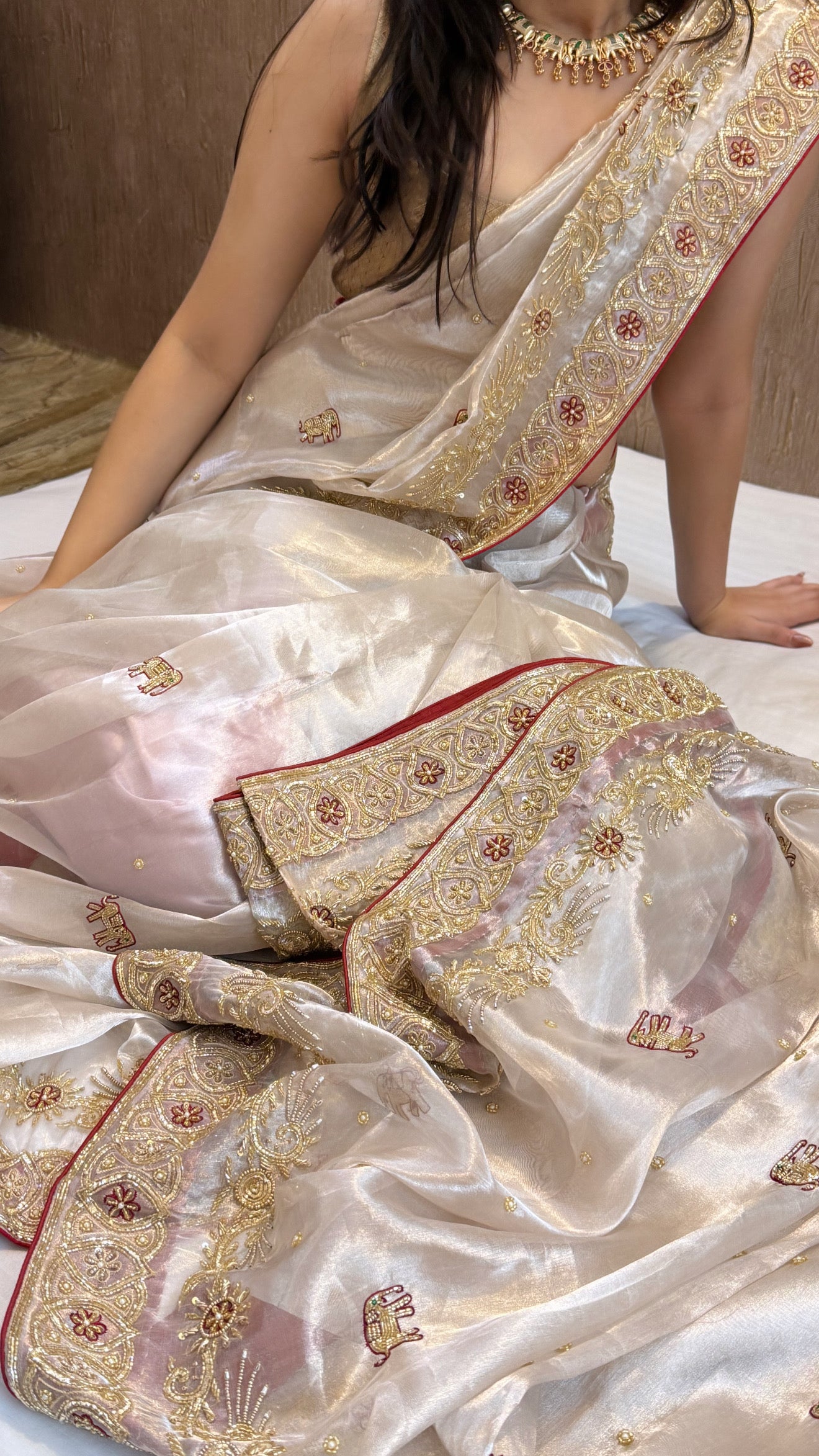 Poonam saree from vivah - Diamond tissue silk zardozi hand embroidered saree