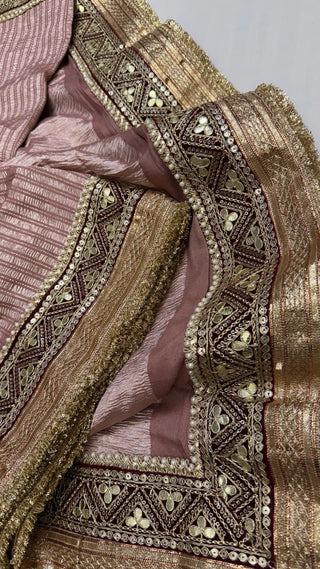 Moonga crushed tissue dusty mouve saree