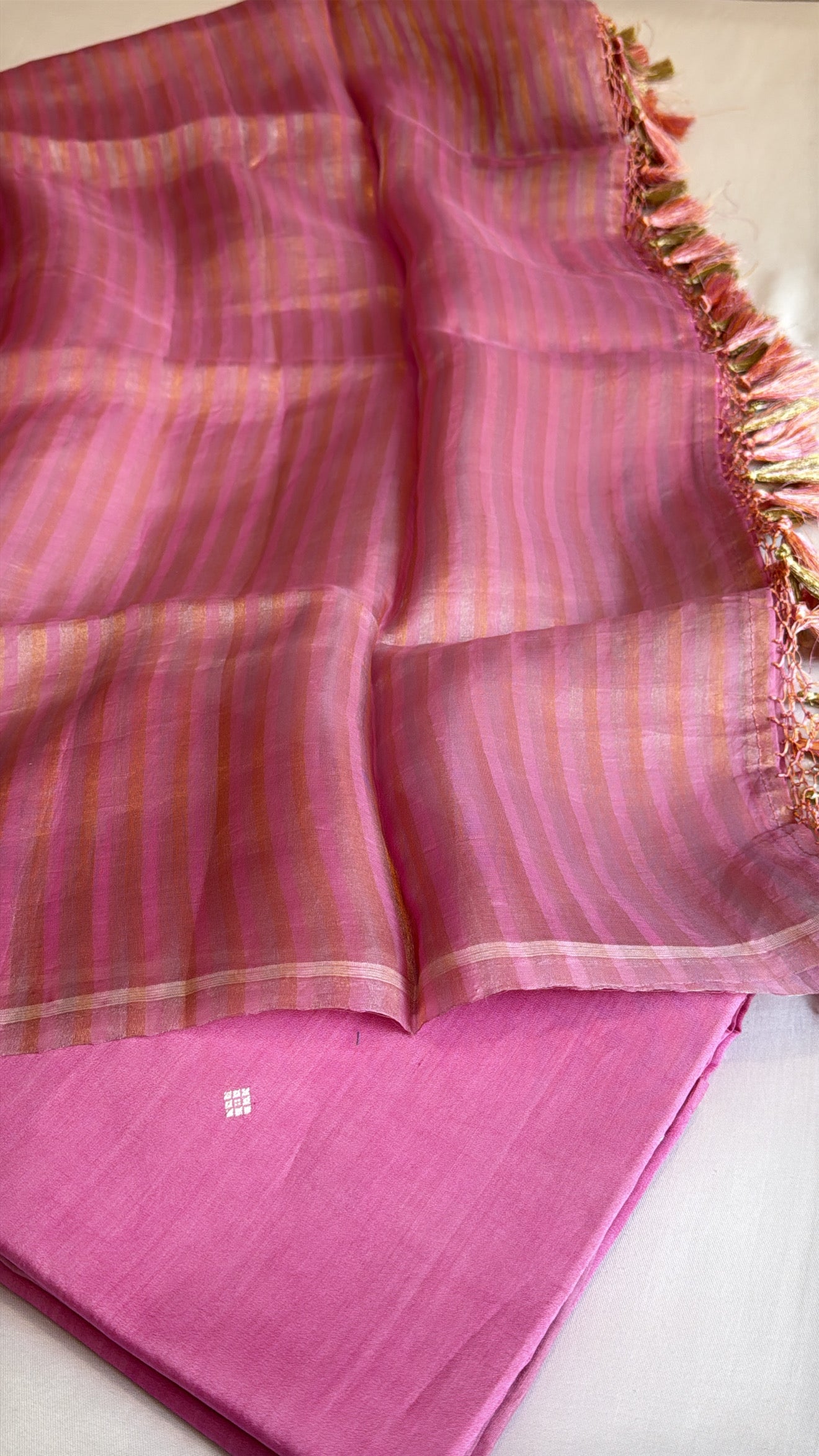 Vivah edit - Blush pink chiniya silk kadhwa buti kurta paired with kora tissue striped duppata set
