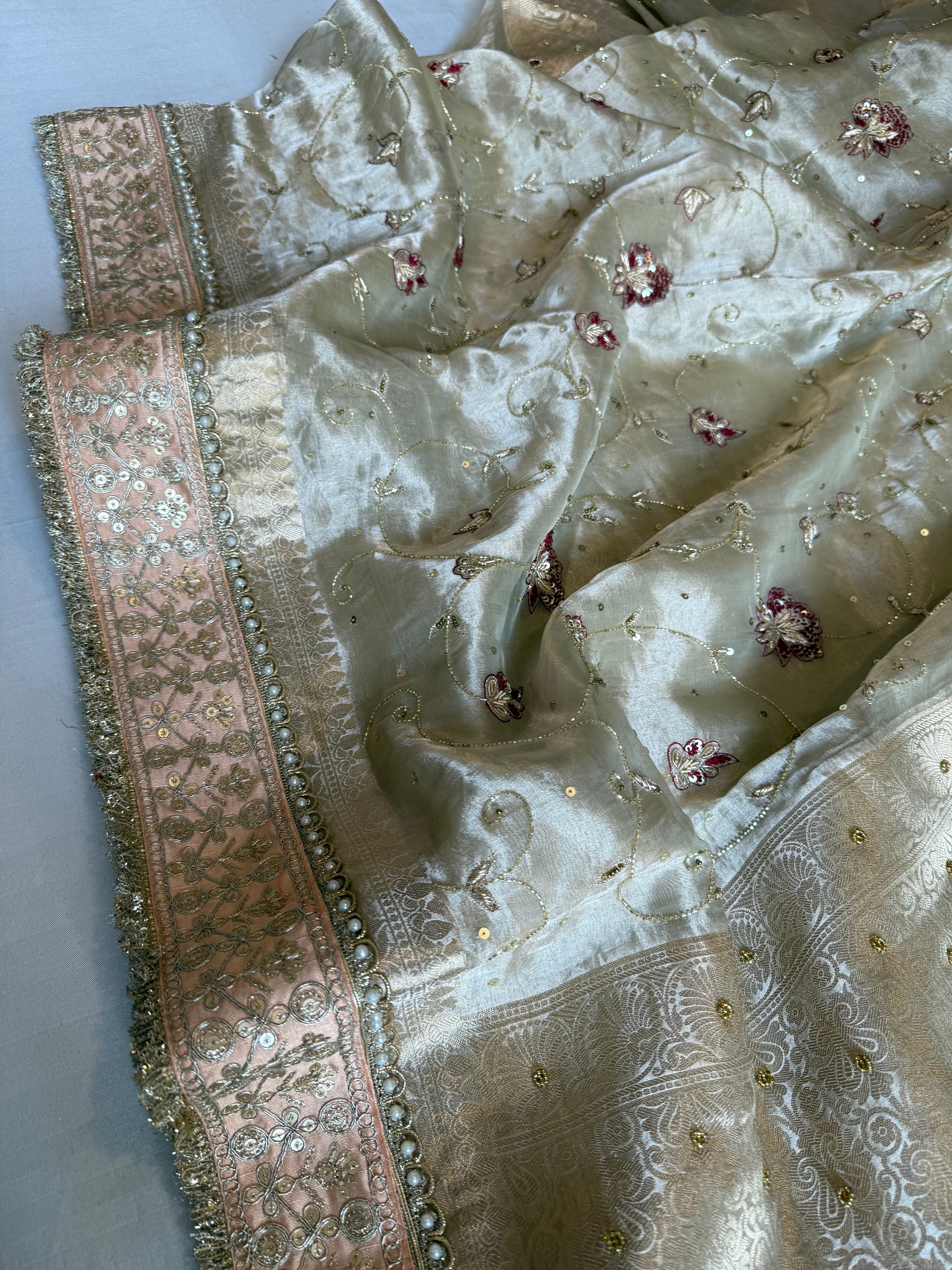 Kutchi inspired “sheesham edit” mirror work and meenakari zardozi hand embroidered sarees