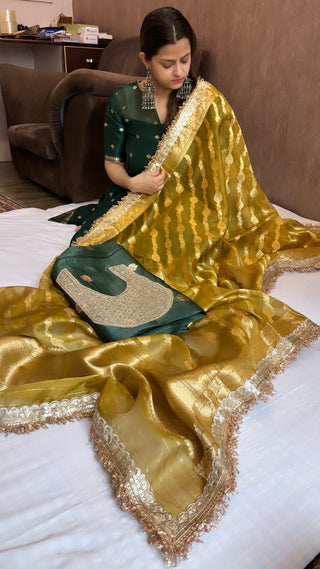 Bottle green-gold heeramandi suit sets