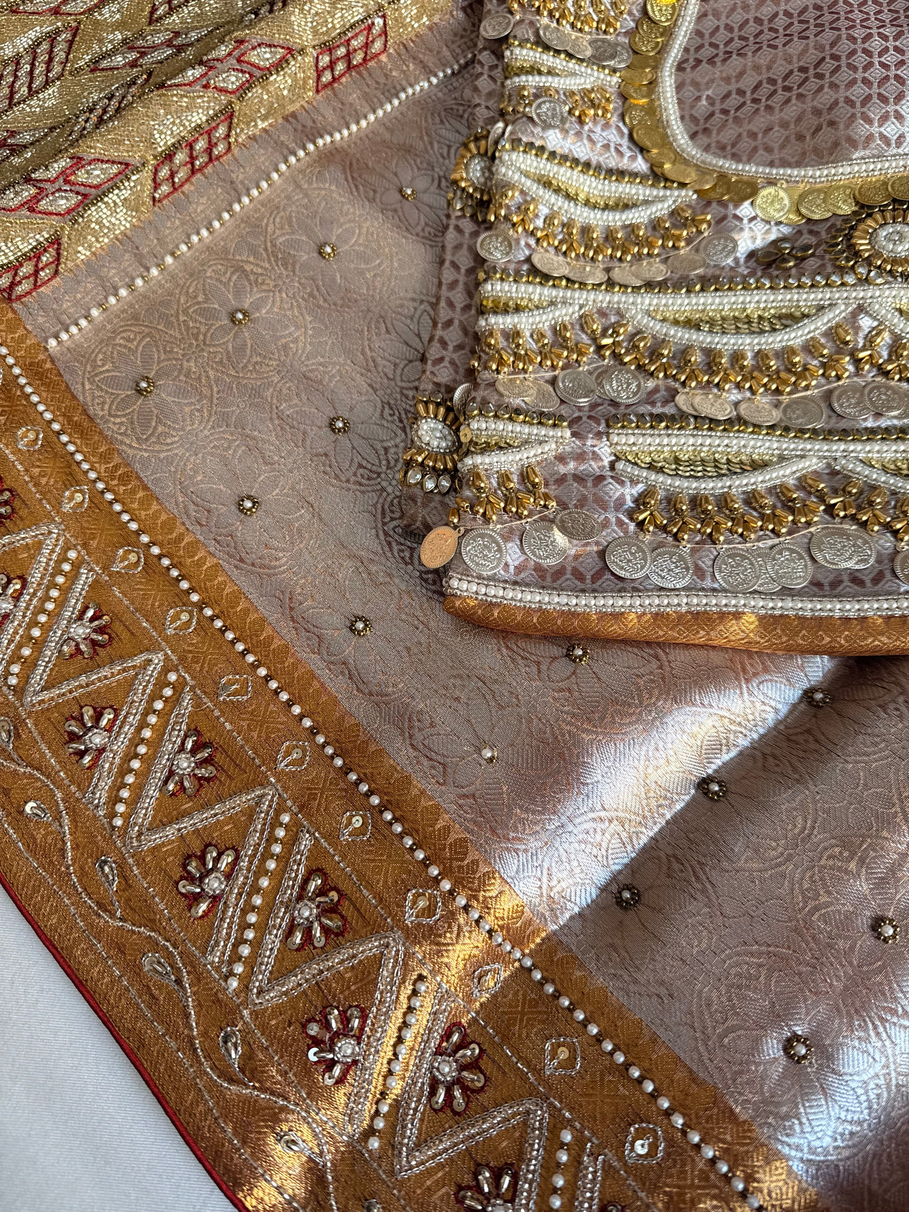 Kanjivaram tissue edit - Tissue brocade hand embroidered saree with jadauwork blouse