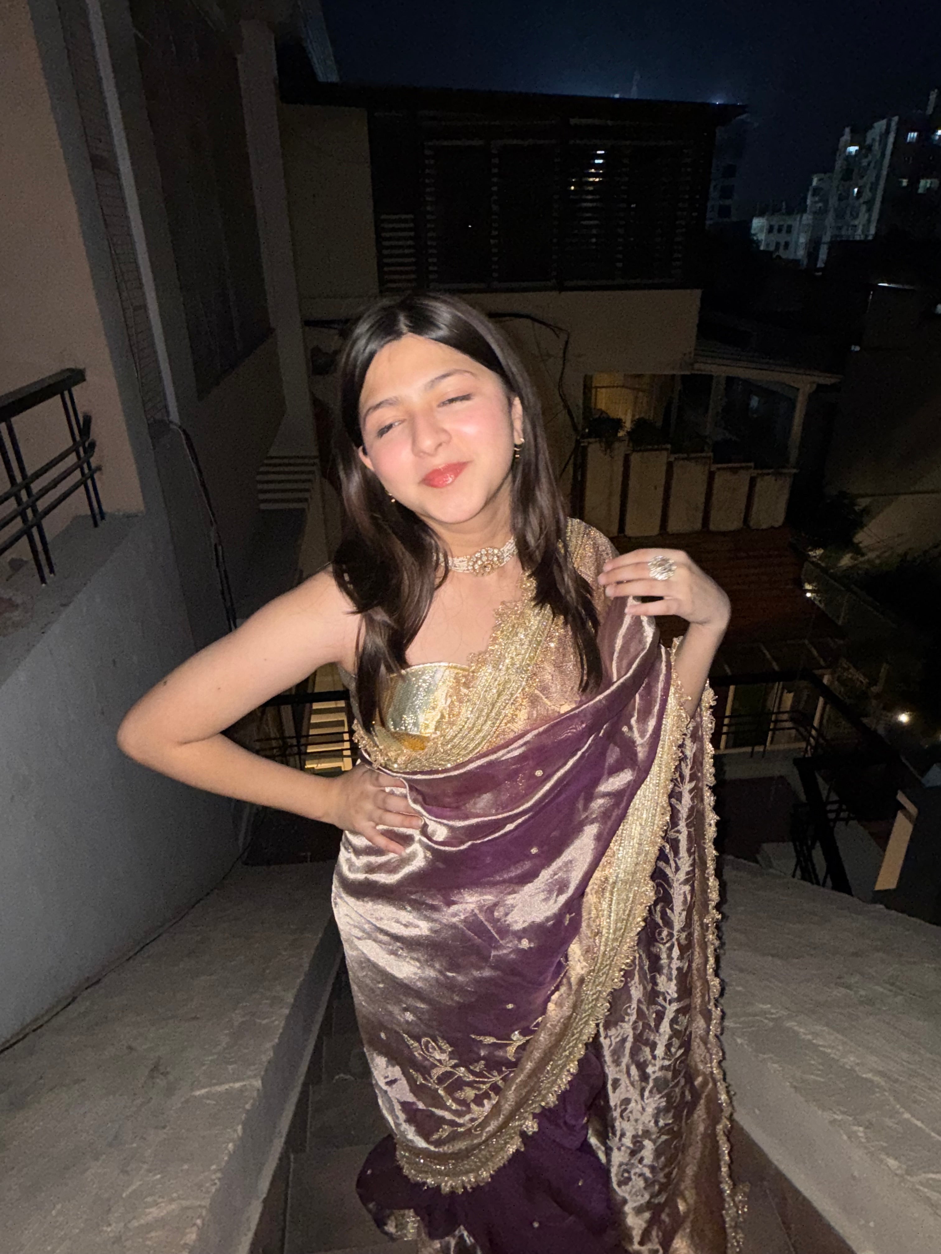 Cocktail wali saree - Dusty lavender tissue silk heavy hand embroidered saree