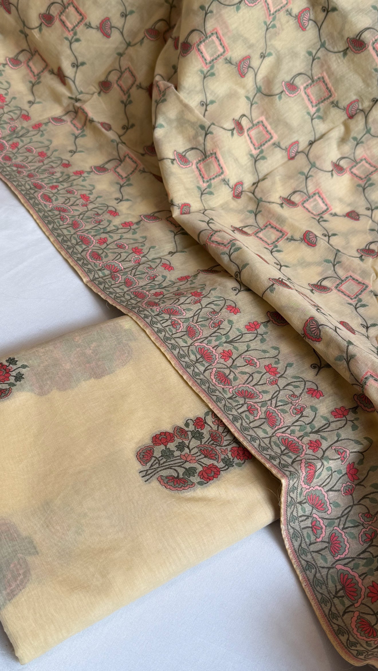 Ivory banarasi cotton resham meenakari kadhwa suit set