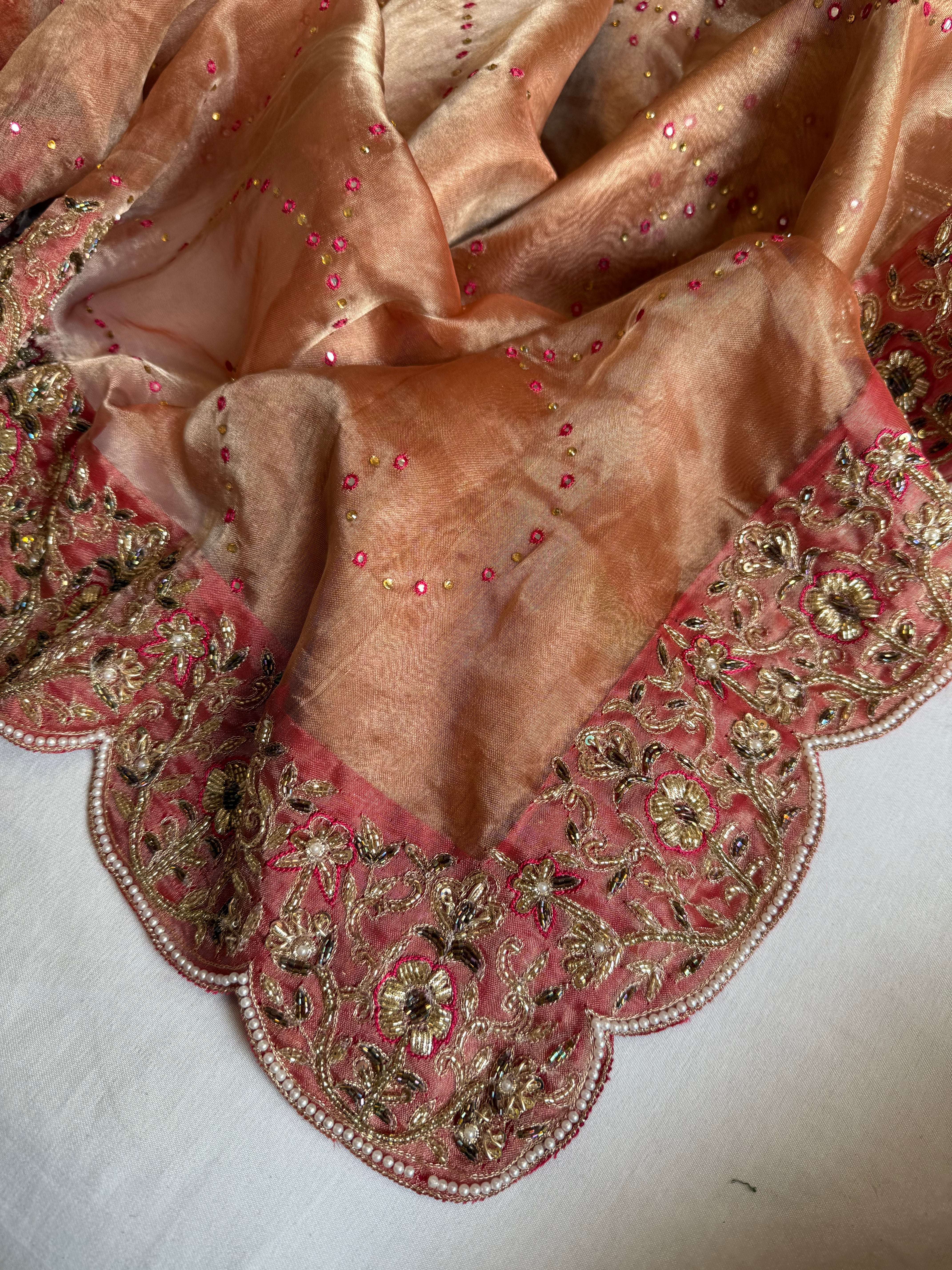 Umrao jaan inspired double diamond tissue silk zardozi work hand embroidered saree