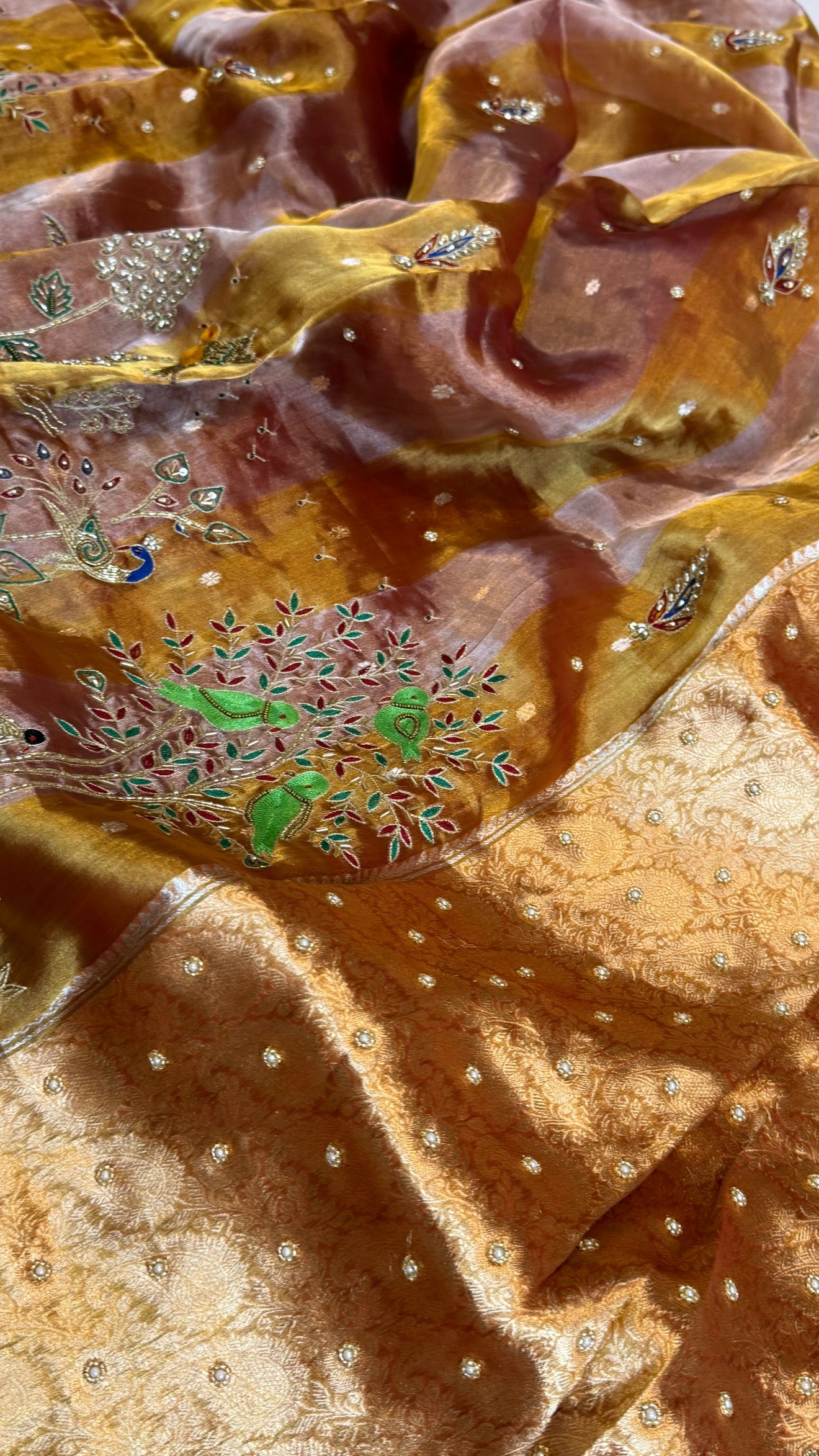 Hathi , ghoda aur palki wali saree - Husn tissue silk hand embroidered saree