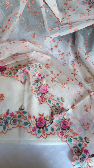 Mulmul cotton banarasi resham hand embroidered kadhwa suit set
