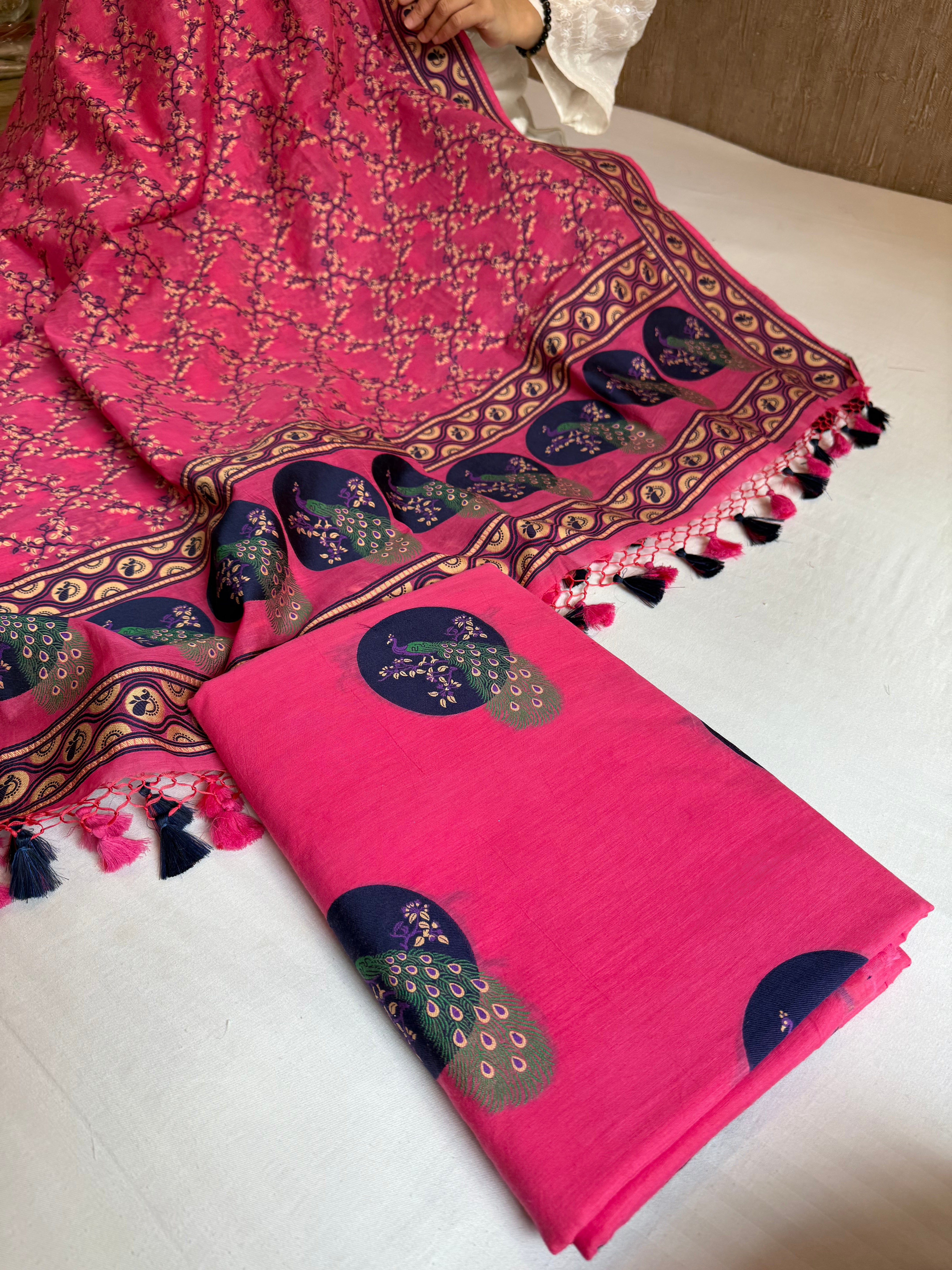 Banarasi cotton resham meenakari suit set