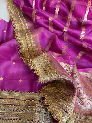 Magenta purple kora silk gotapatti kadhwa suit set