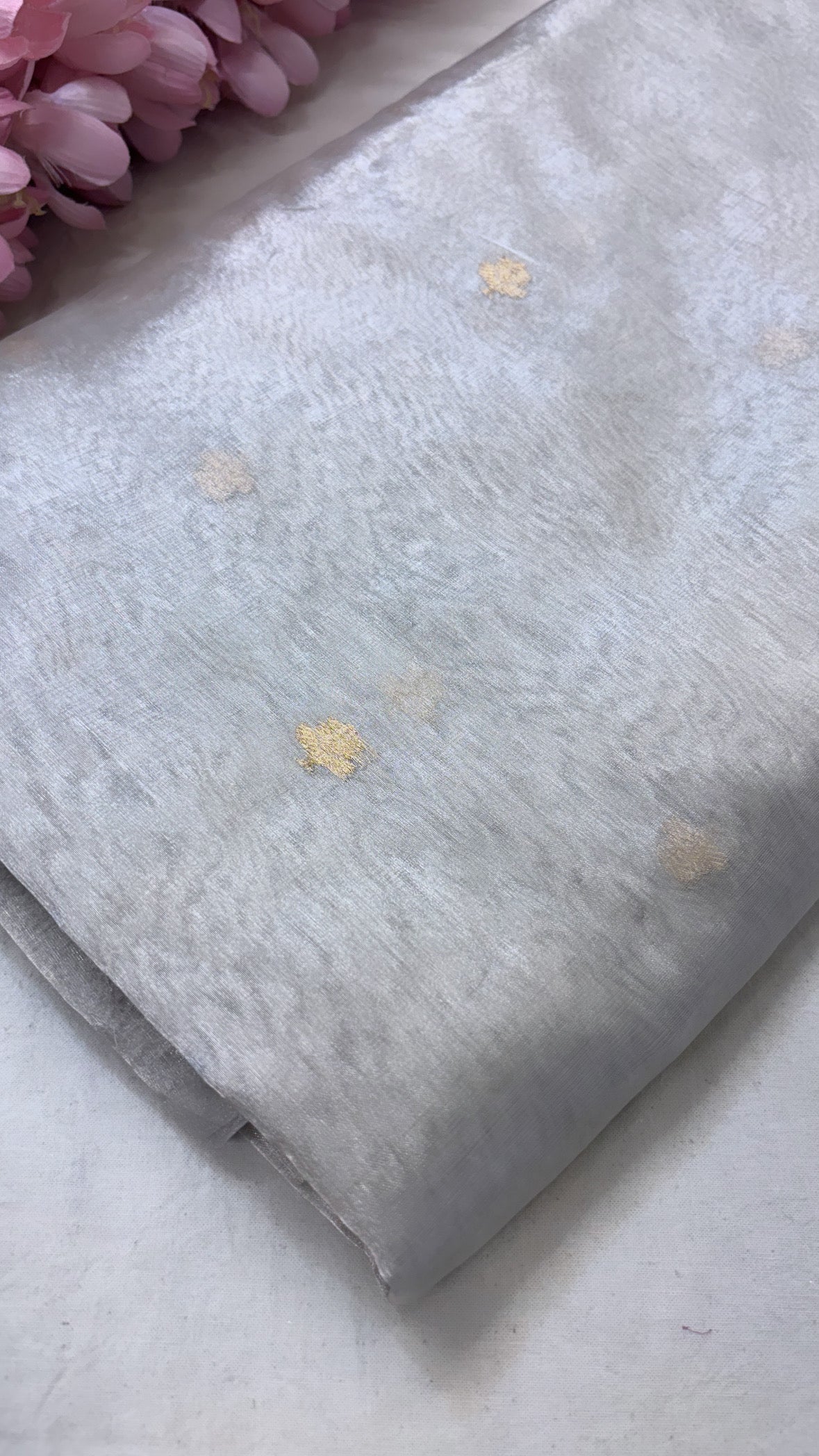 Silver tissue silk dyeable kadhwa buti fabric