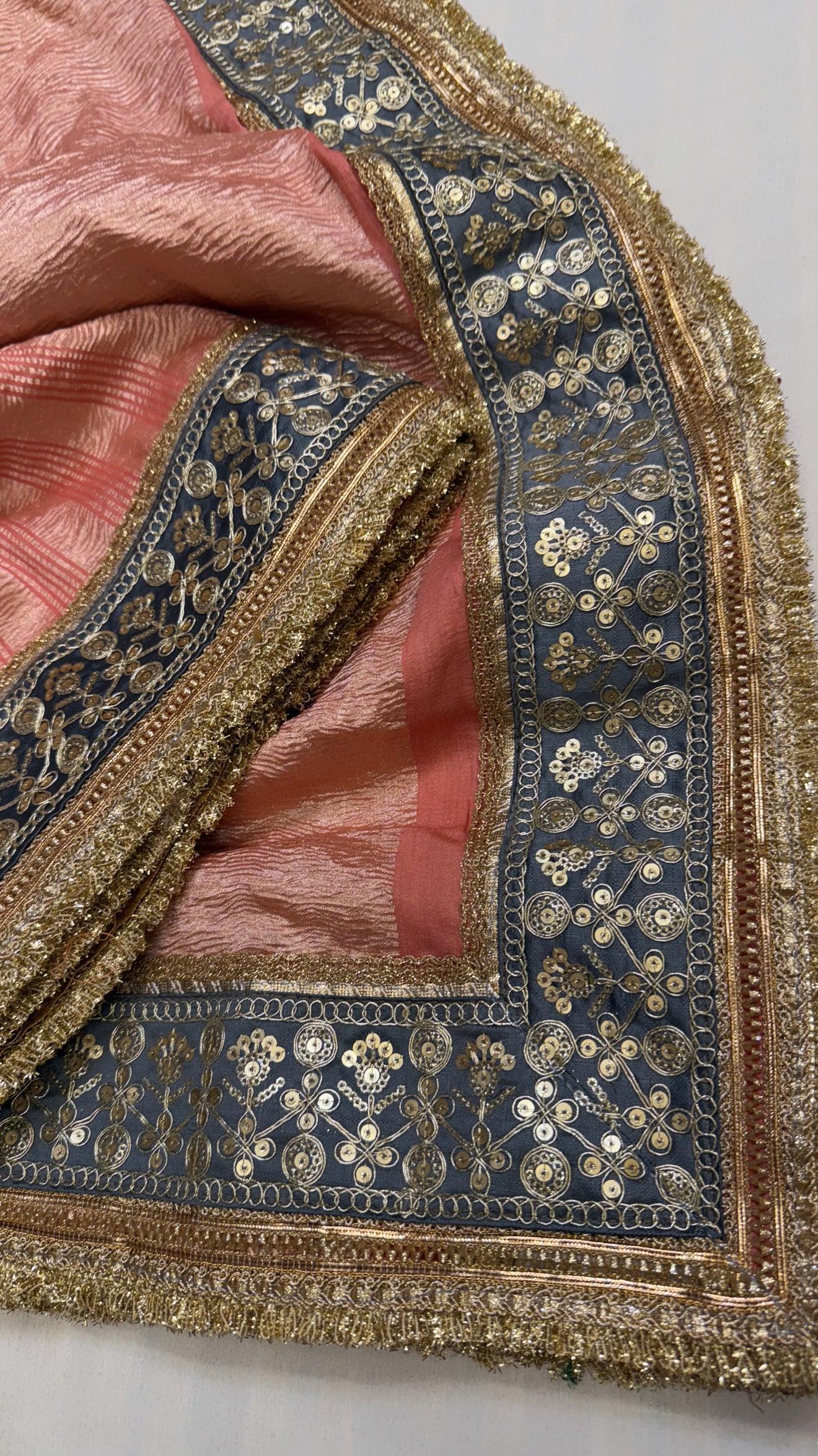 Moonga crushed tissue silk soft peach saree