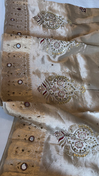 Kutchi inspired “sheesham edit” mirror work and meenakari work hand embroidered saree