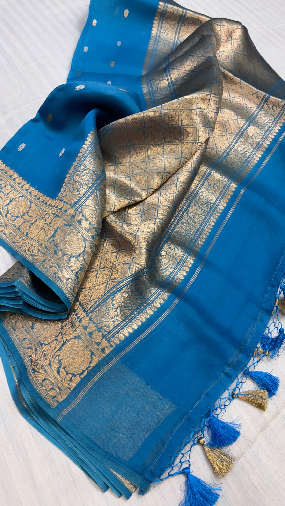 Leela asmani blue kora silk saree