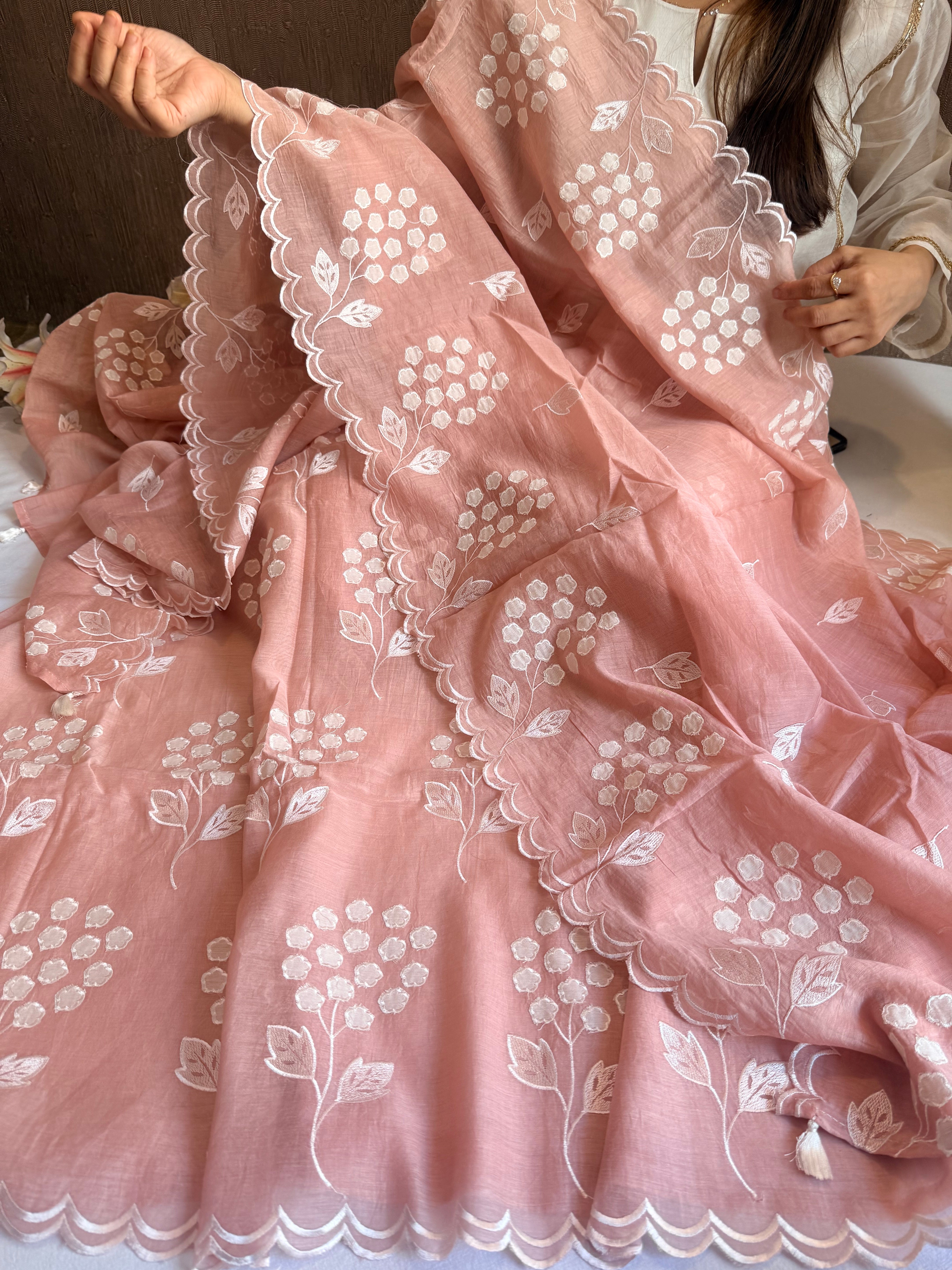 Alia bhatt inspired banarasi mulmul appliqué work suit set