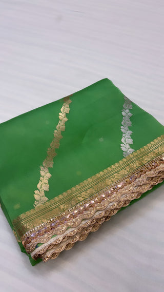 Mehendi green shade leela kora silk jungla saree