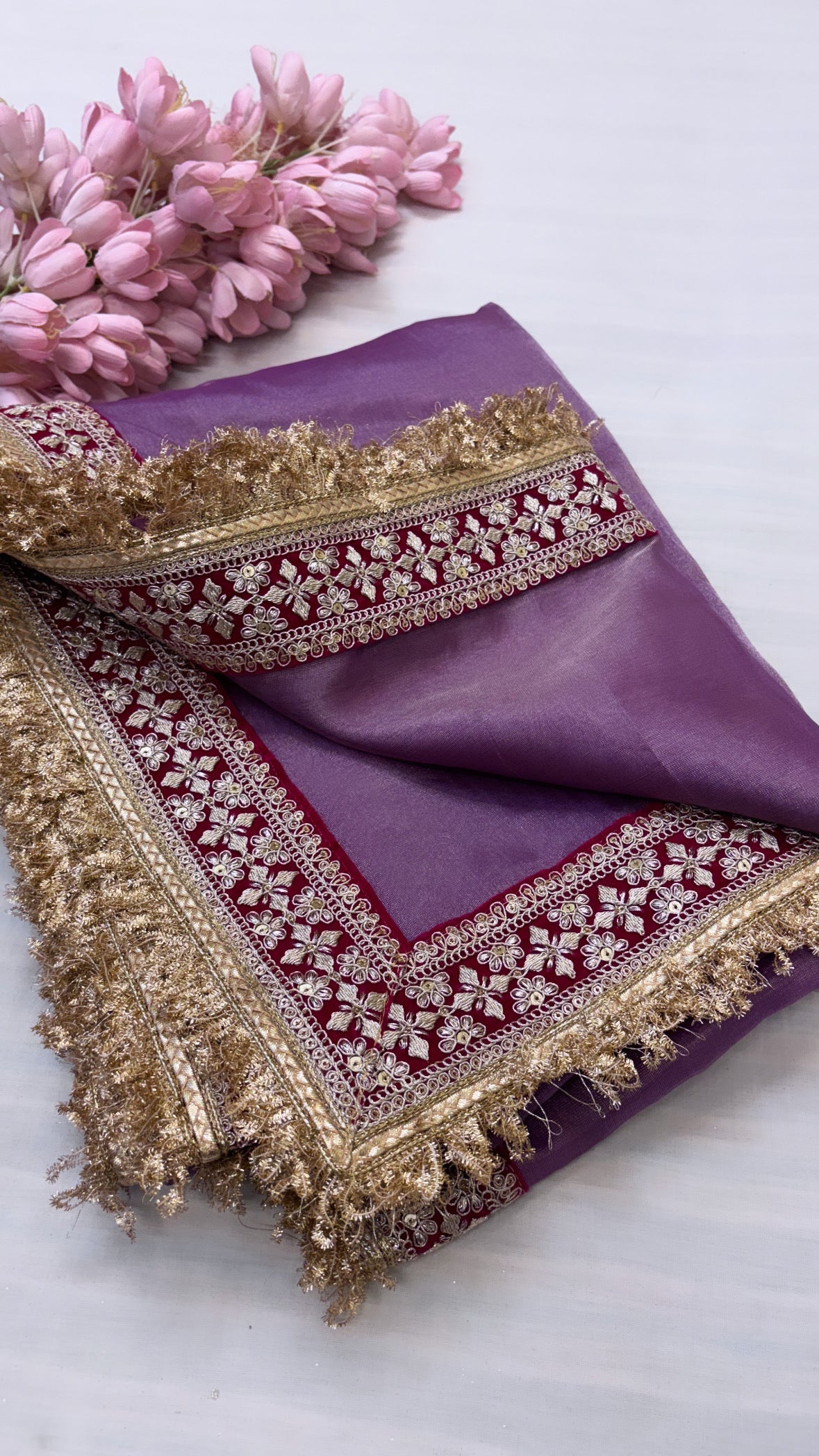 Noor bright lilac tissue silk saree