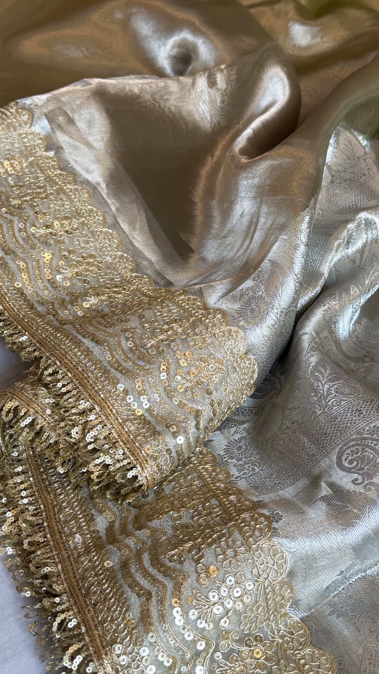 Earthy shades of rang birangi maharani tissue silk kadhwa saree