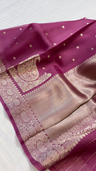 Leela deep plum kora silk kohniya buti saree