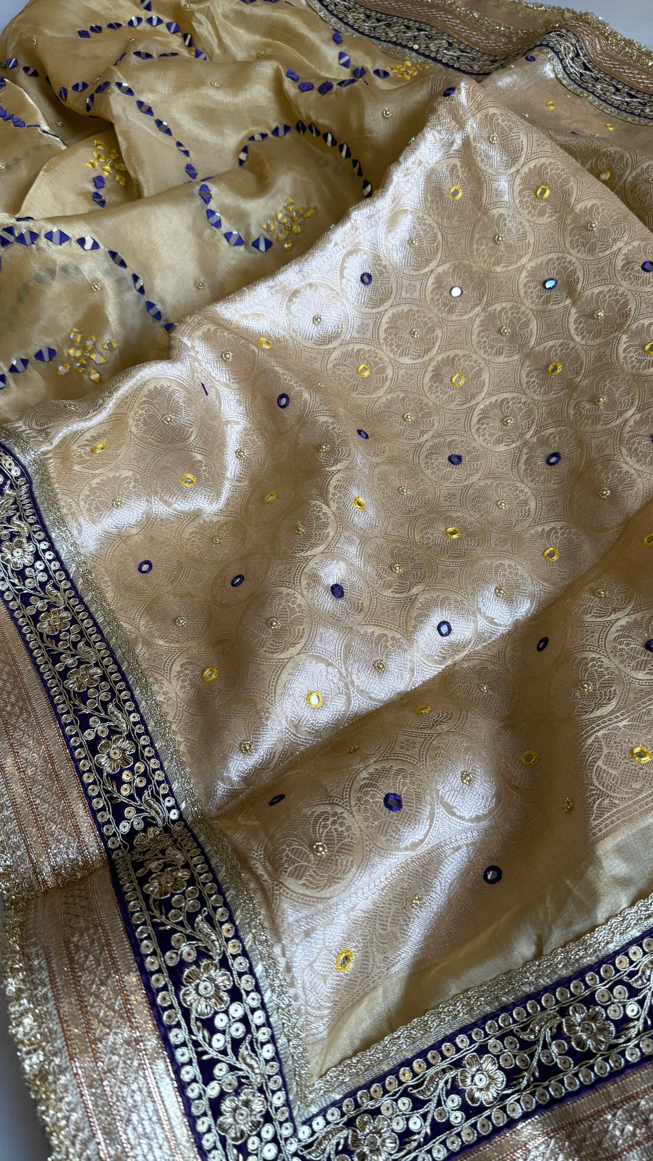 Sheesham edit - Heavy double tissue silk mirror work heavy hand embroidered saree