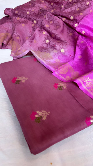 Meher plum moonga silk ombre shaded suit set