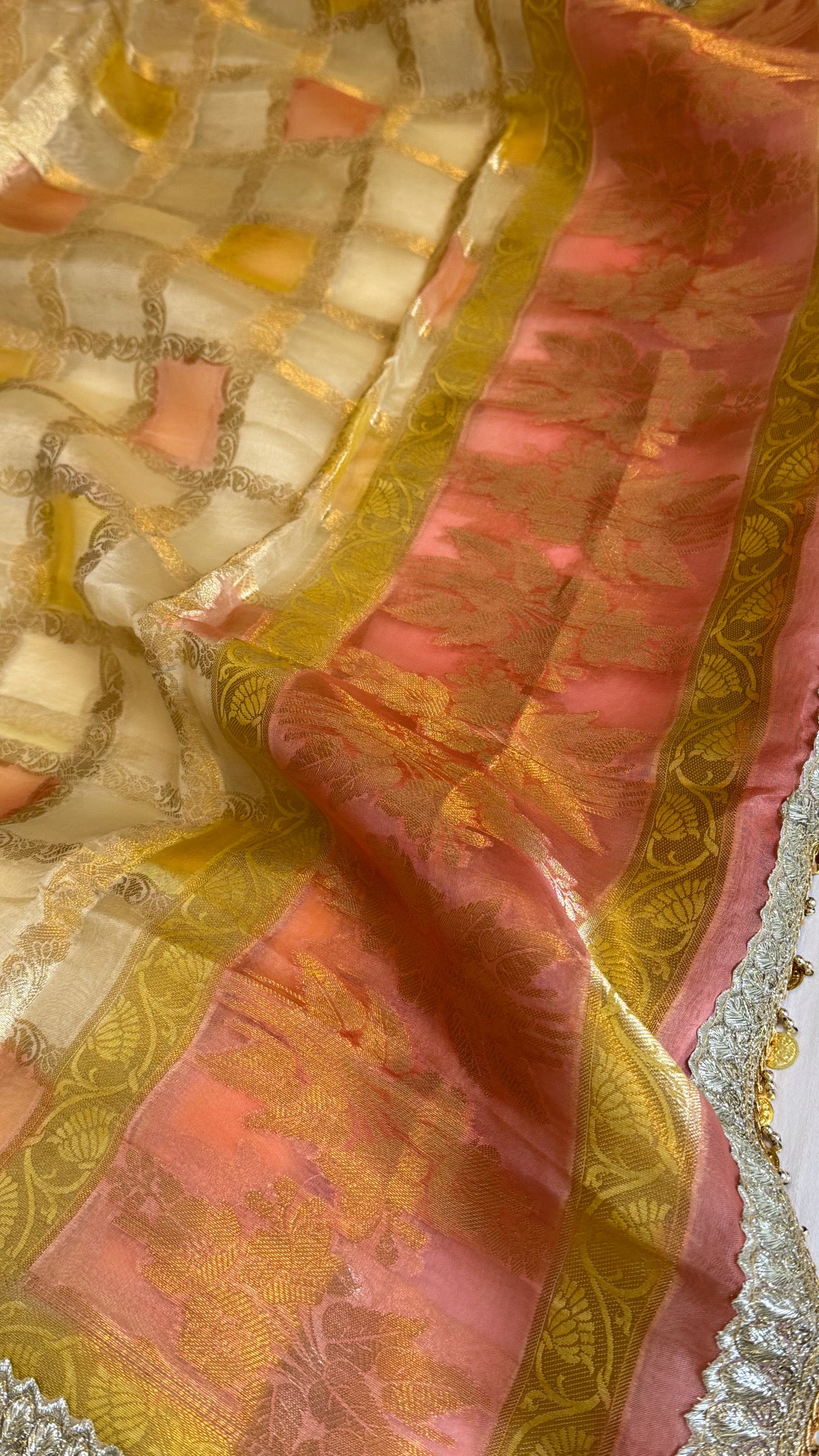 Shades of yellow - Kora silk rangkaat duppata paired with silk kurta