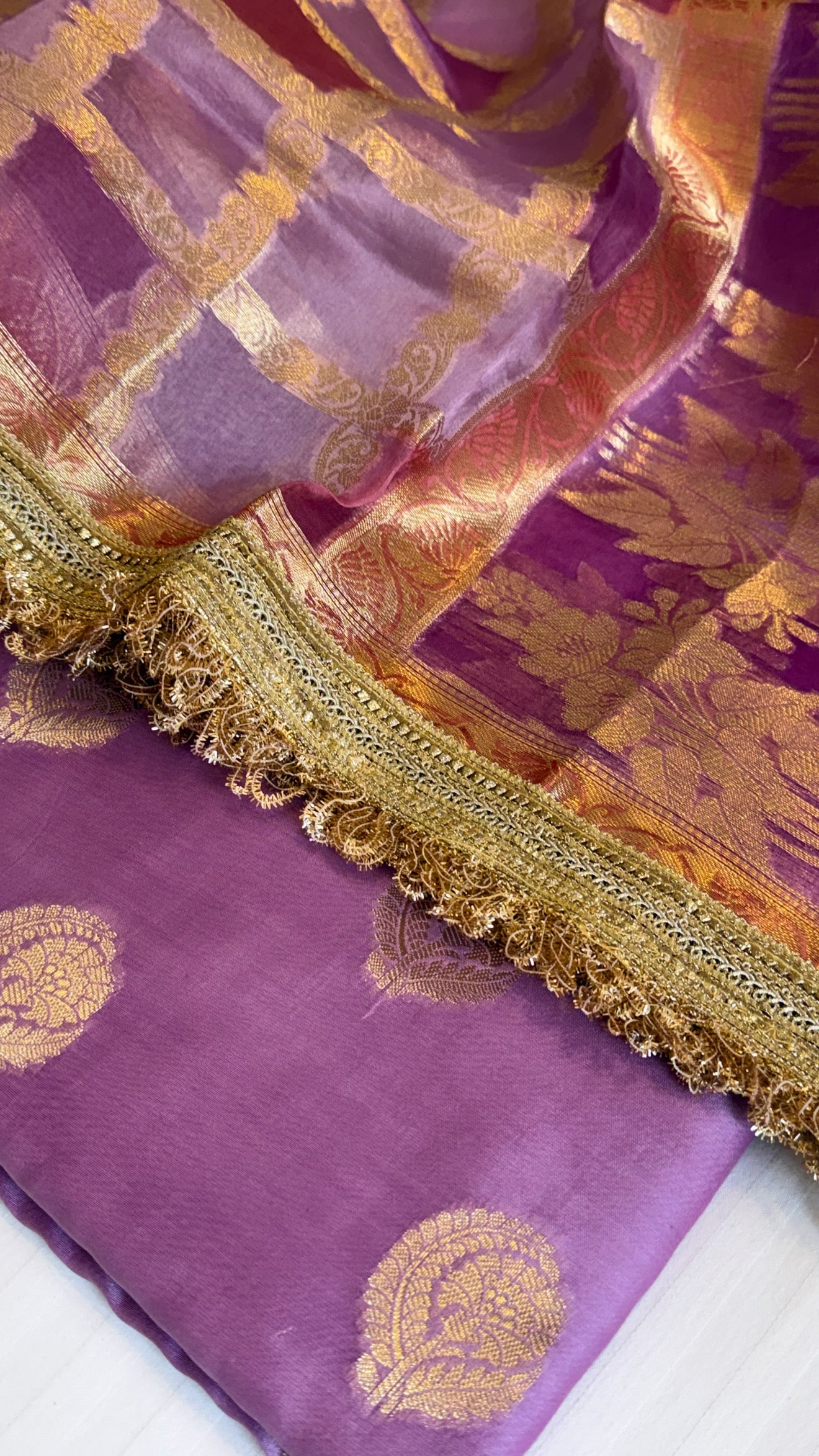 Shades of purple - Kora silk rangkaat kadhwa duppata paired with silk kurta set