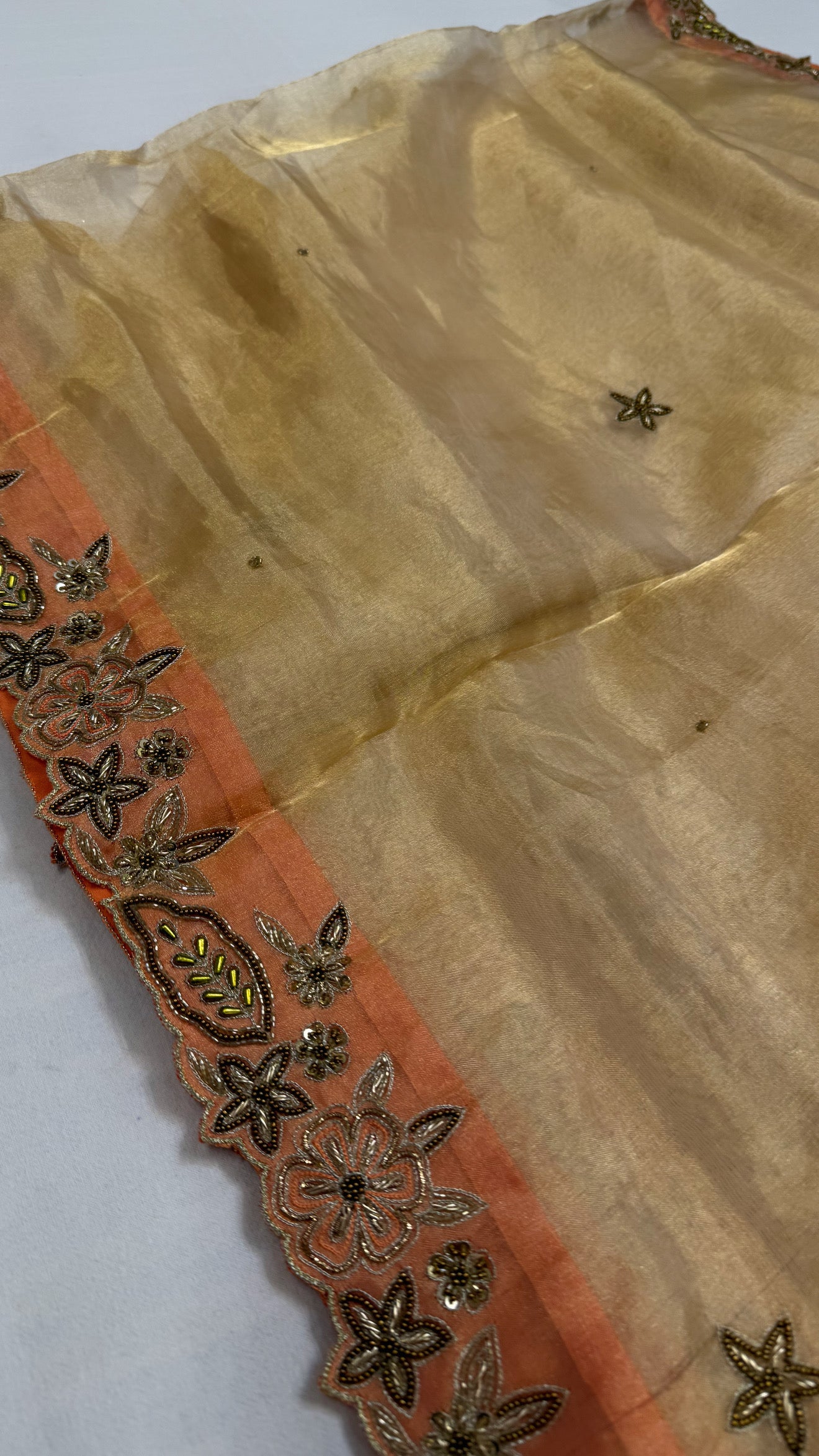 Husn diamond tissue silk heavy zardozi hand embroidered saree