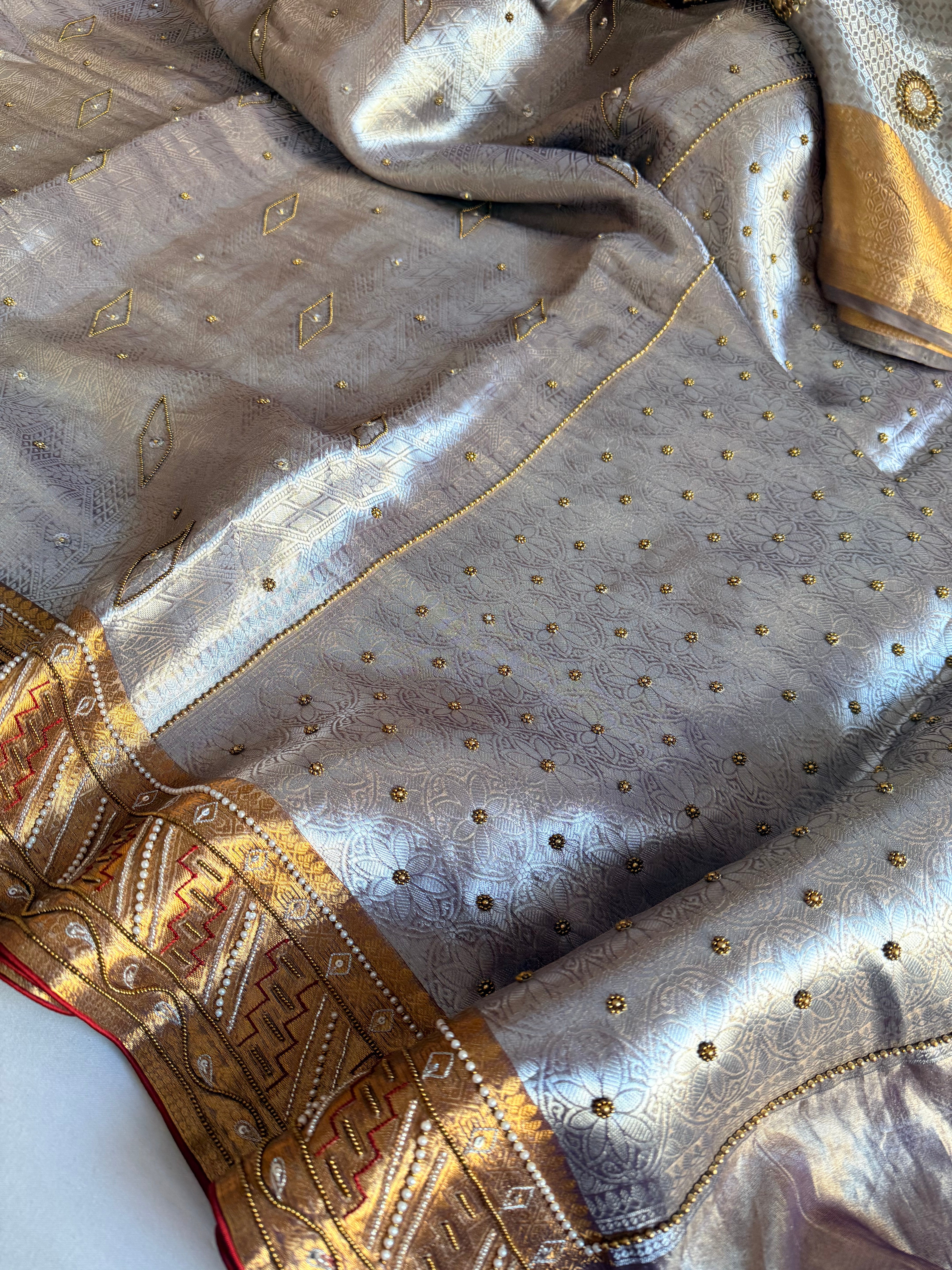 Kanjivaram brocade banarasi tissue silk sona rupa hand embroidered saree