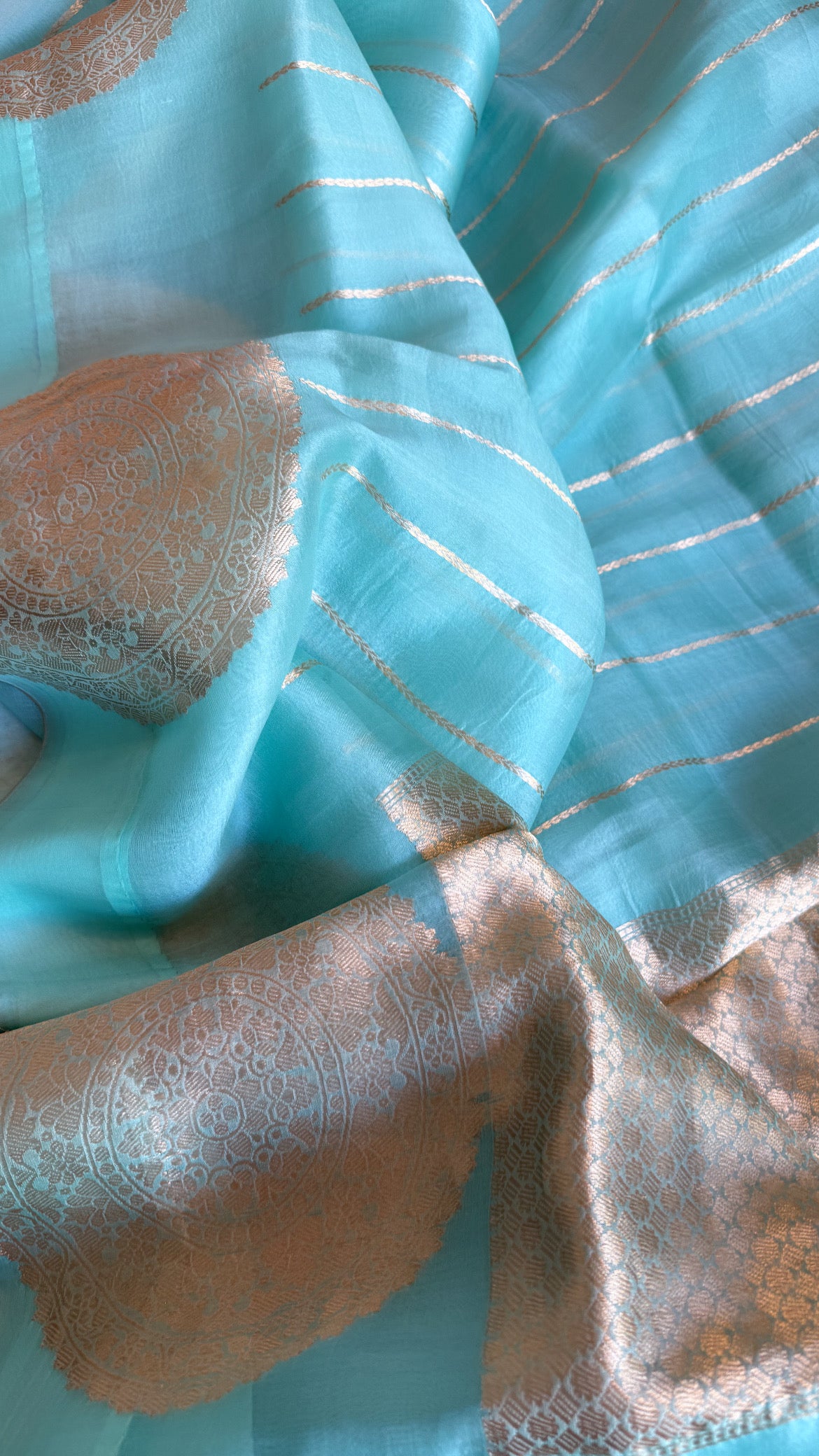 Blush blue kora silk banarasi border kadhwa saree