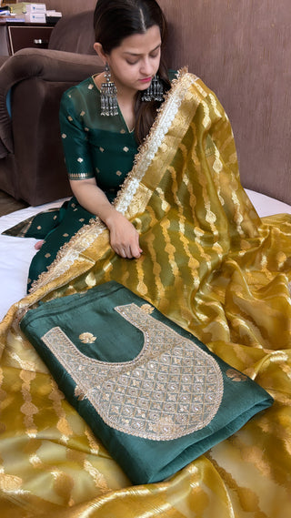 Bottle green-gold heeramandi suit sets